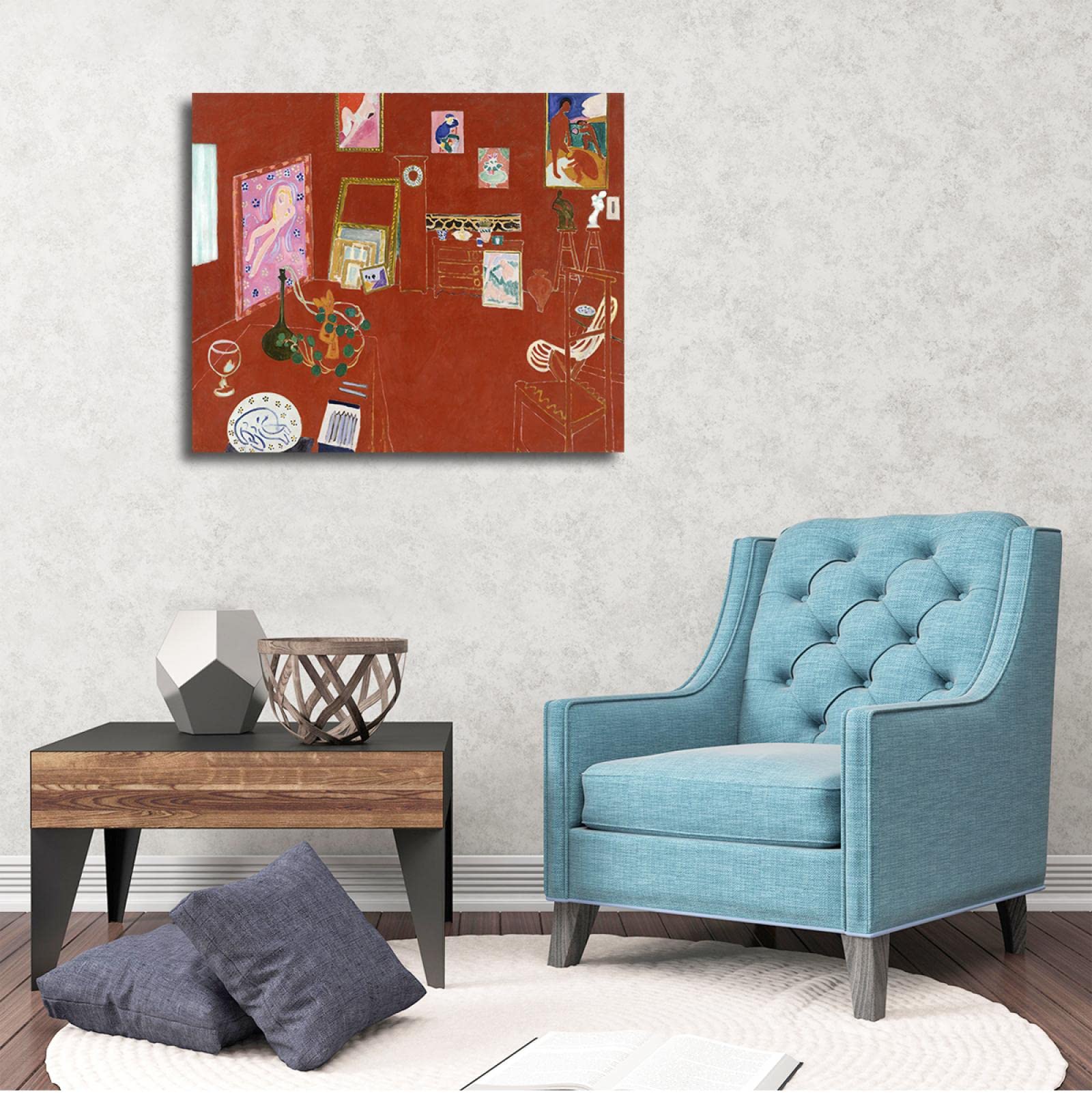 OUSHION ART The Red Studio, Henri Matisse Retro Fauvism Pintura al óleo Impresiones sobre lienzo Espacio estético abstracto Carteles para la decoración de la granja 70x91cm marco interno