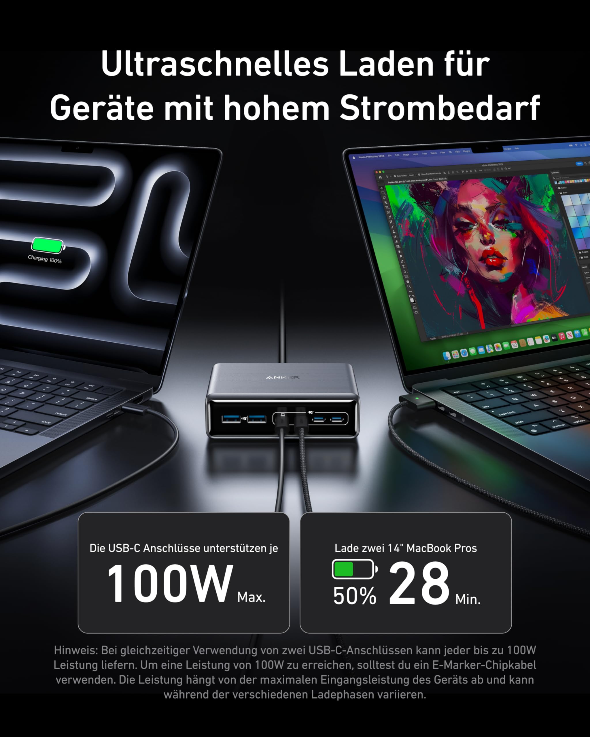 Anker Prime 200W USB C Ladegerät, 200W 6 Anschlüsse GaN Ladestation, USB-C PD Desktop Ladegerät mit Schnell-Laden, kompatibel mit iPhone 17/16/15 Series, Samsung, MacBook, Dell und mehr