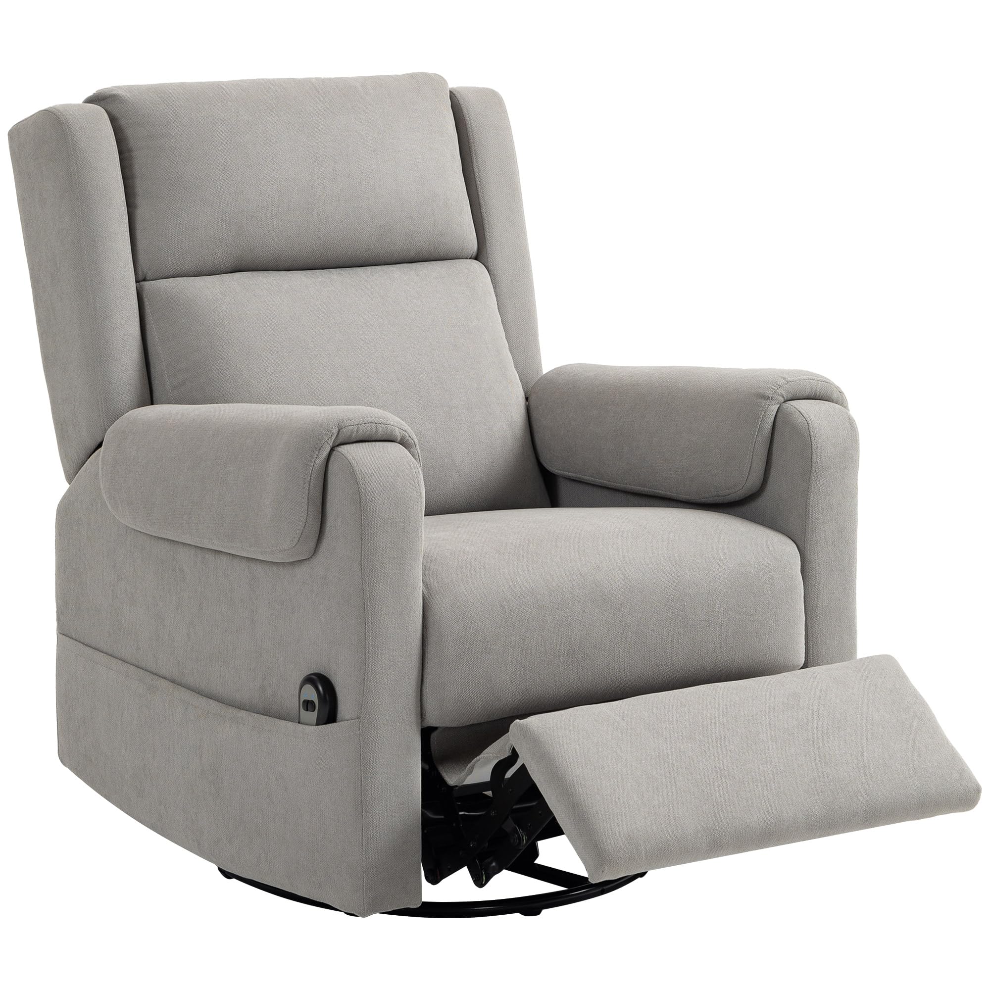 HOMCOM Sillón Relax Reclinable Eléctrico, Sillón Reclinable Giratorio y Balancín con Reposapiés Ajustable, Mando a Distancia, Acolchado Grueso, Tela de Rizo, para Dormitorio, Salón, Gris Claro