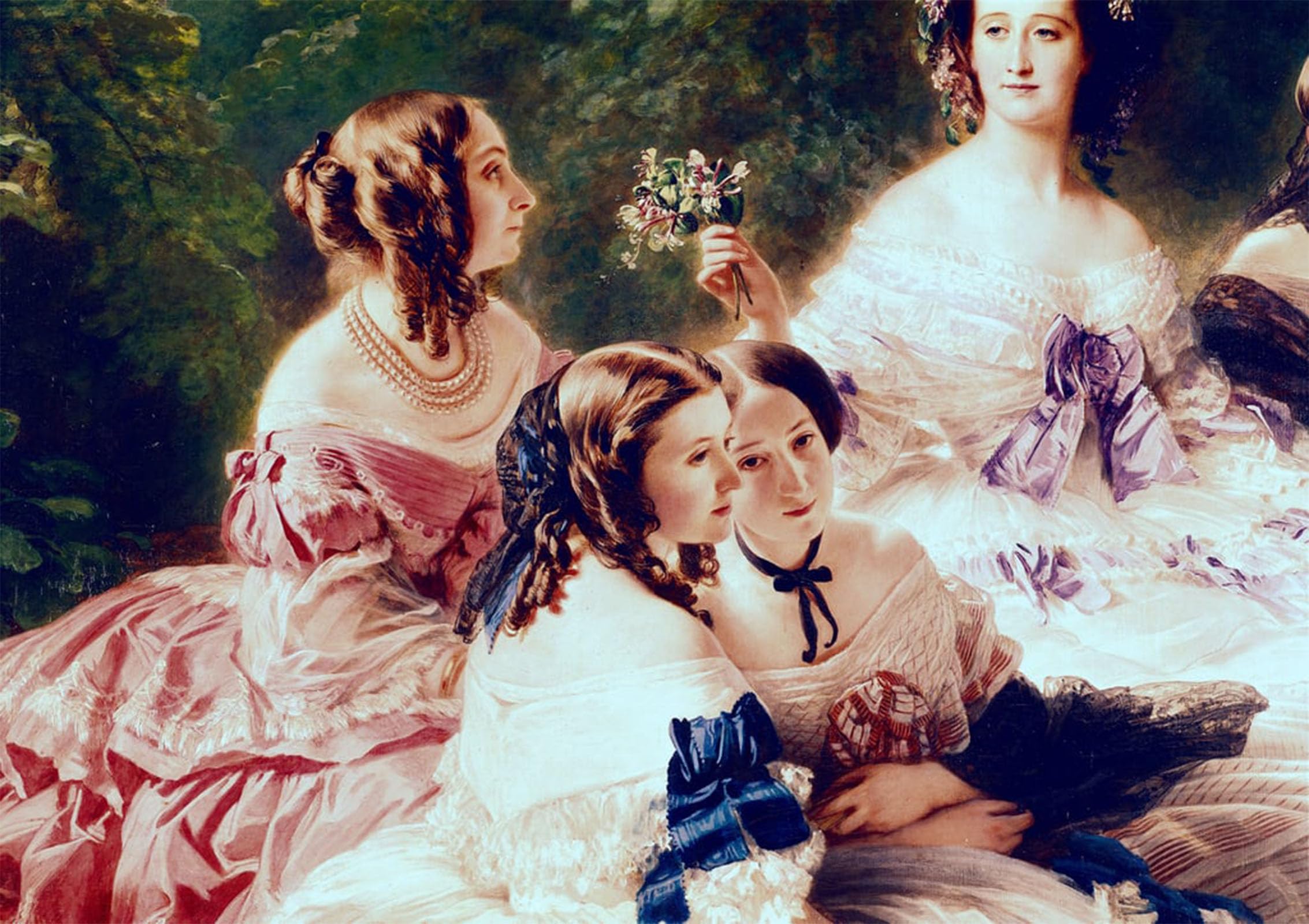 Posteriik Women's No Frame Vintage Classic Picture Landscape Artwork Empress Eugenie And Her In Waiting By Xaver Winterhalter Portrait Canvas Painting For Office Home Decor 60X90cm