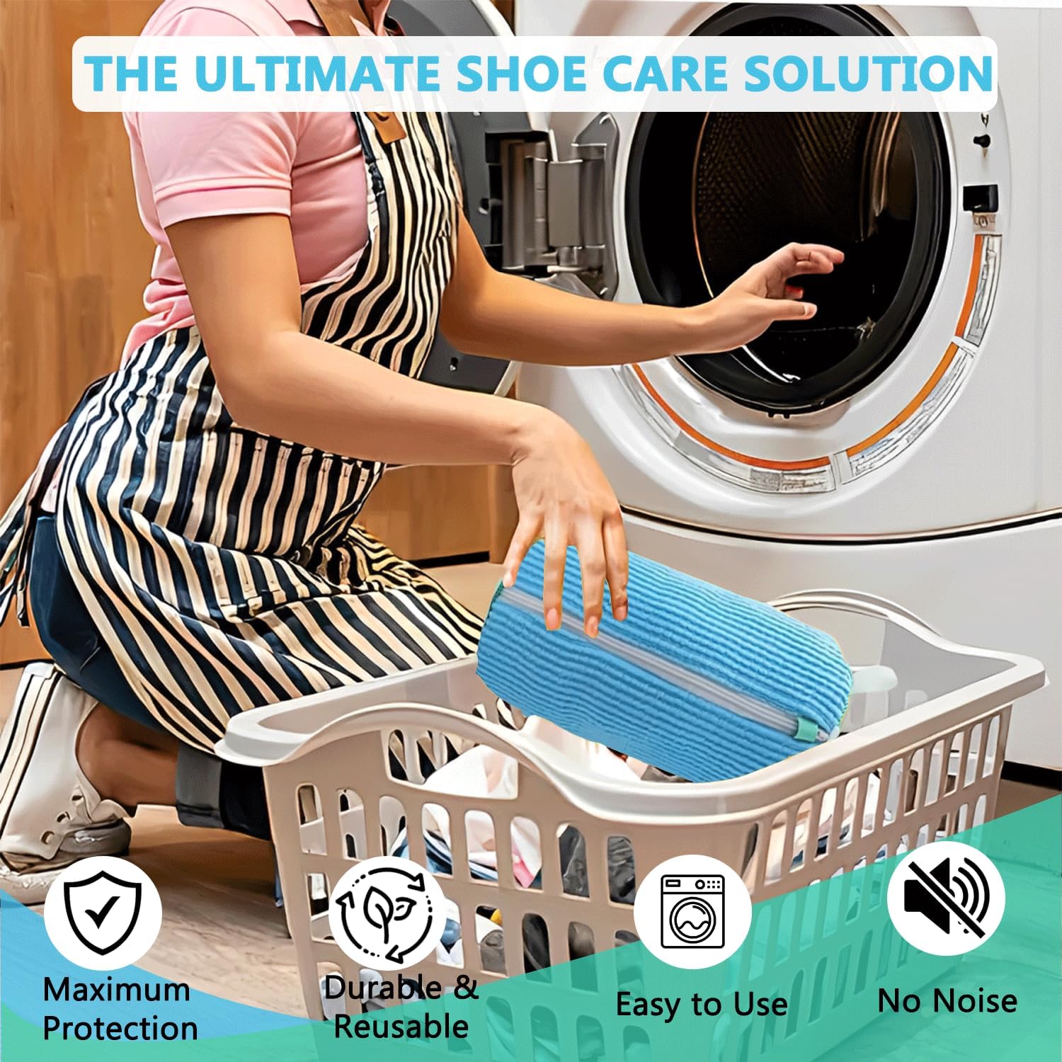 XXL- 2 Pack Shoe Washing Machine Bag with Shoe storage bag - 360° Durable Shoe Laundry Bag-Hanging Zipper Shoe Dryer Bag- Chenille Fiber Laundry Shoe Bag for Washing Machine and Dryer (Blue)