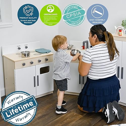 Miniatura 3 de Children's Factory Estufa de juego de madera para niños y niños pequeños, juego de cocina de simulación con diseño realista, muebles preescolares