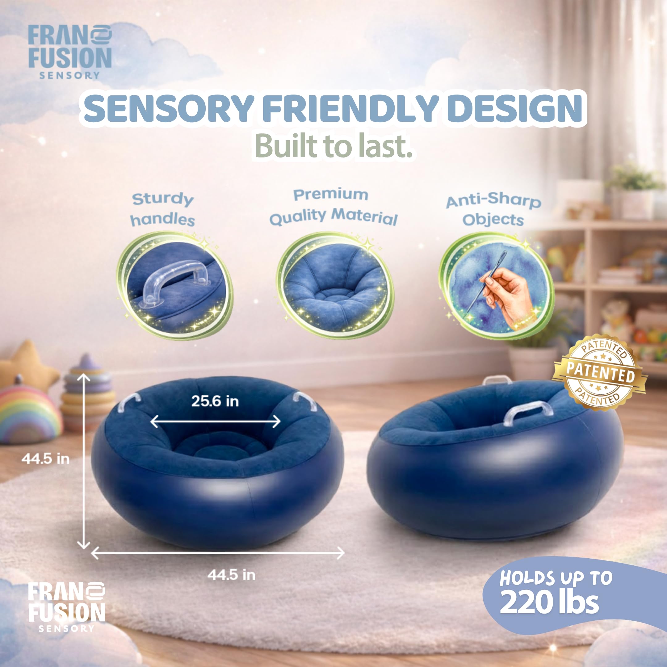 CalmOrbit Inflatable Sensory Spinning Chair for Kids, Sensory Toys for Kids with Autism & ADHD, Giftable 360 Spin Rocking Chair, Kids Sensory Chair, Autism Sensory Products for body coordination, Blue — view 2