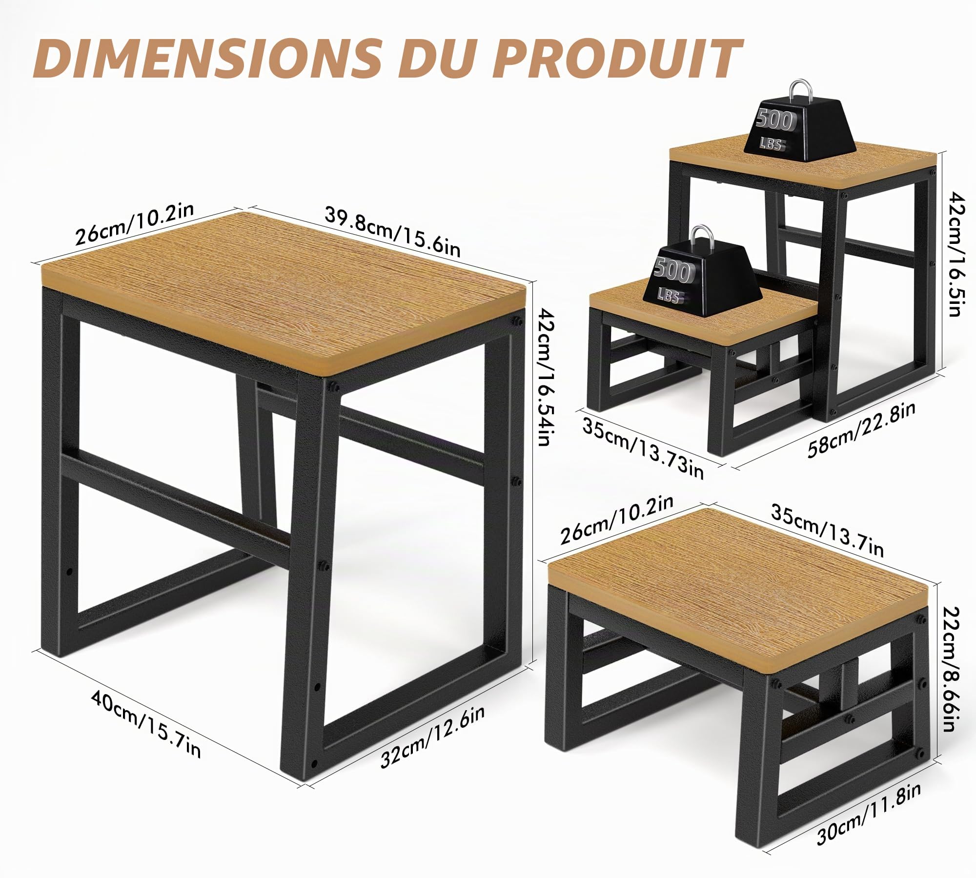 Marchepied à 2 marches empilables pour adultes et enfants, tabourets de cuisine imperméables en polyéthylène haute densité avec dessus antidérapant, repose-pieds très résistant, supporte jusqu'à 230