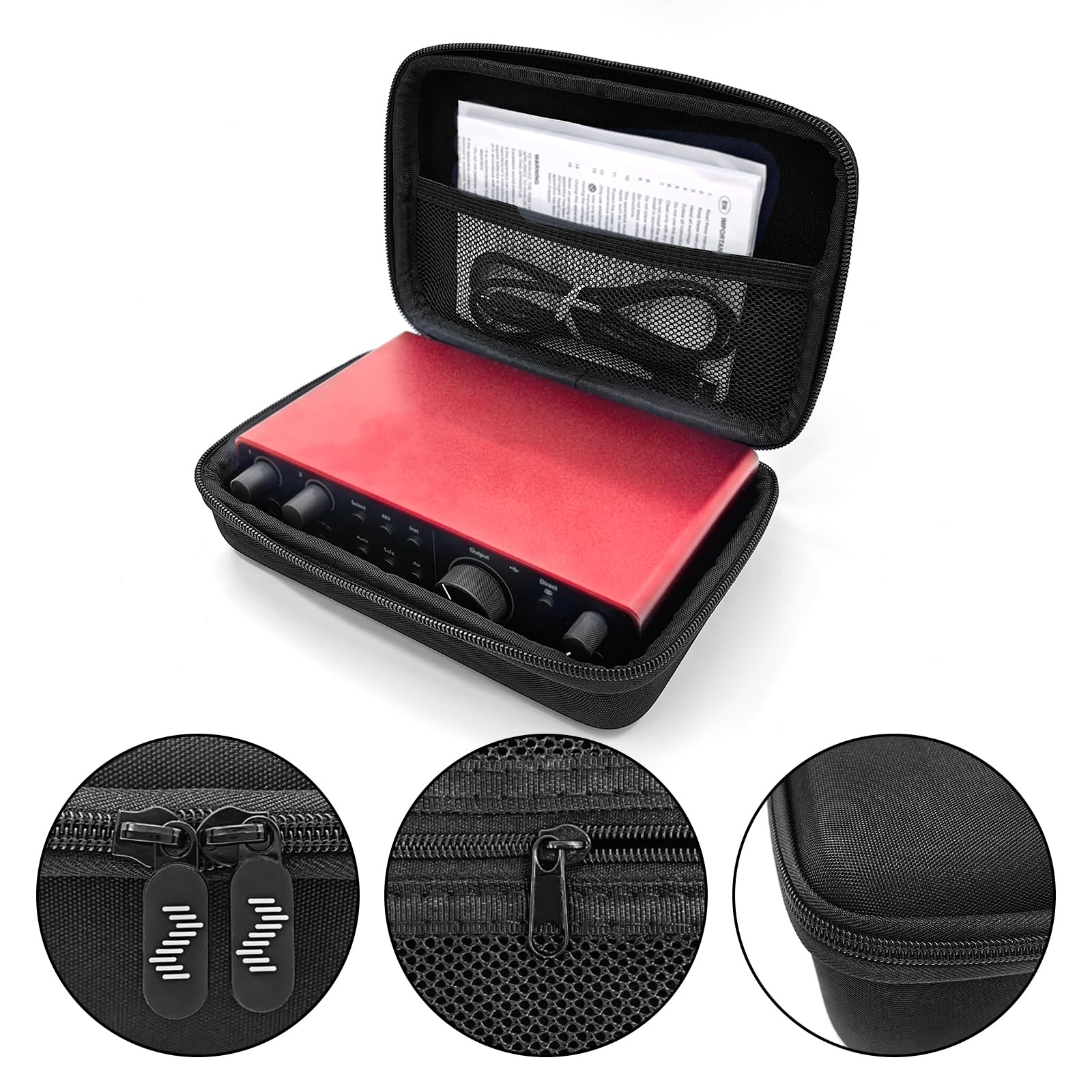 Musiin Audio Interface Case,Compatible with Focusrite Scarlett 2i2 4th Gen/Scarlett 2i2 Anniversary Edition,Travel Portable Bag with Handle,Mesh Pocket,Smooth Dual Zippers,for Studio and Stage (Black) - Image 3