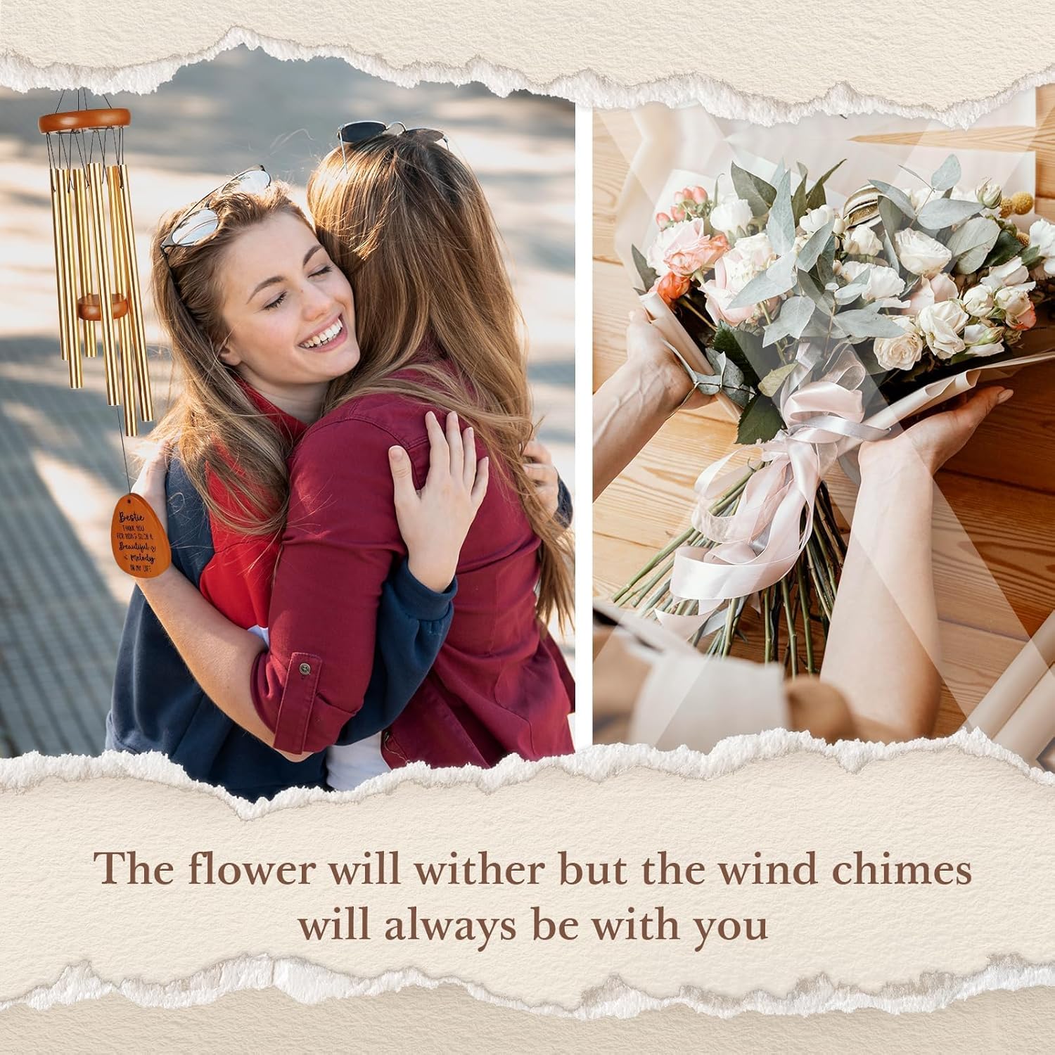 Bestie Gifts for Women, Bestie Gift Wind Chimes, Bestie Birthday Gift for Best Friend, Soul Sisters, Women, Friends, BFF, Unique Friendship Gifts for Birthday, Mothers Day, Thanskgiving - Image 3