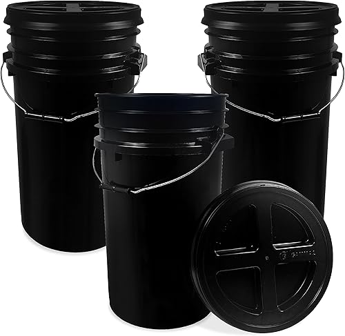 ePackageSupply Cubo negro de 7 galones con tapa de rosca gamma negra, almacenamiento de grado alimenticio, plástico HPDE de alta calidad, libre de