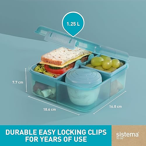 Miniatura 3 de Sistema Bento Box To Go - Fiambrera con yogurmaceta de frutas 1,25 L, hecha con plástico reciclado, reciclable con piedra verde azulado