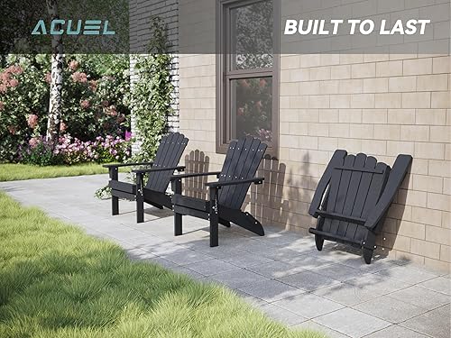 Miniatura 5 de Juego de 2 sillas Adirondack plegables de polietileno de alta densidad resistentes a la intemperie con reposabrazos anchos y respaldo alto, silla