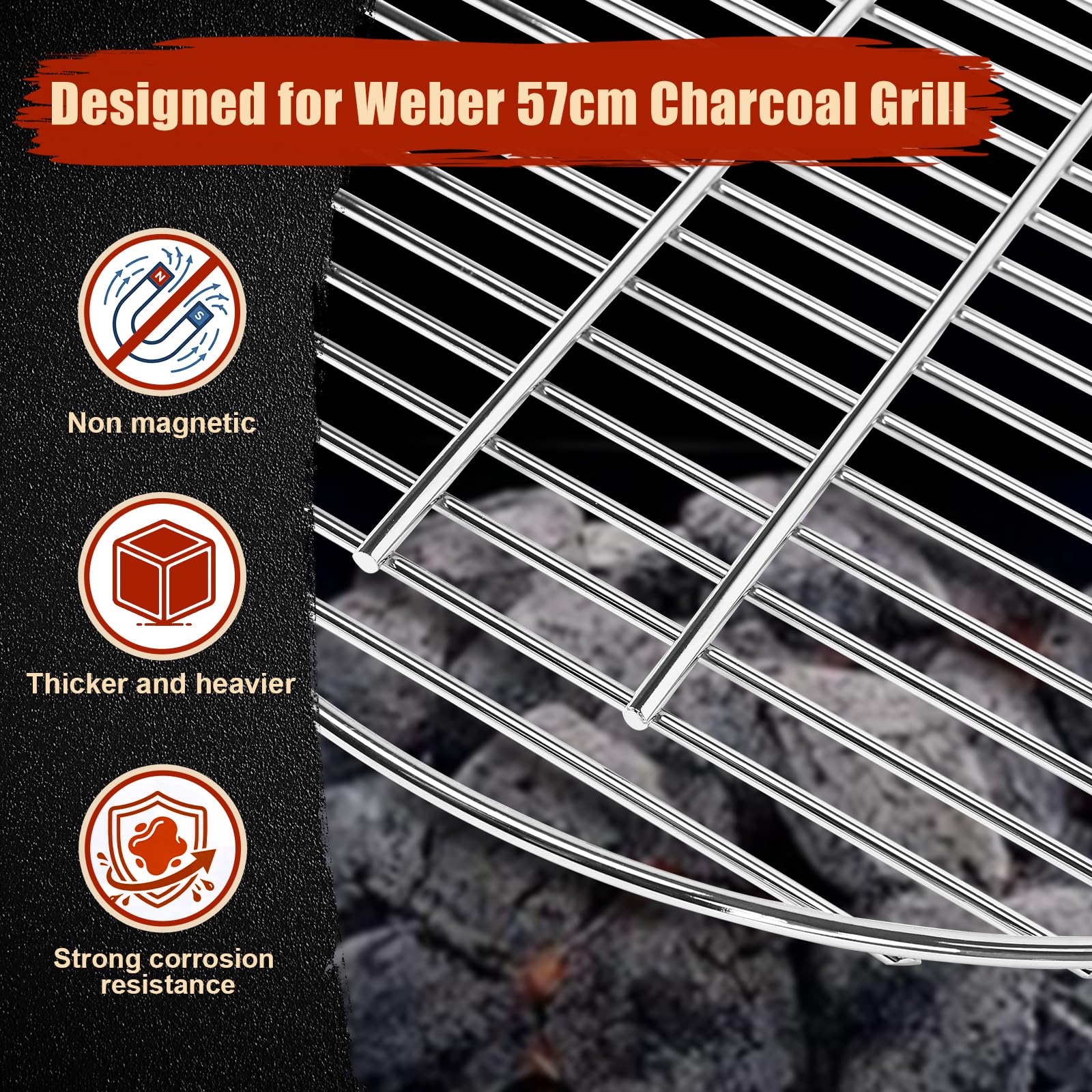 Denmay Kit de parrilla de cocina, parrilla de carbón y sistema de limpieza para parrilla de carbón Weber, 49,53 cm