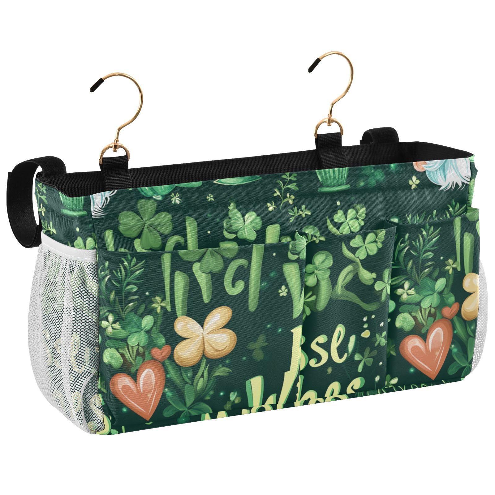 FRODOTGV Shamrocks Lucky St Bedside Organizer College Dorm Bed Hanging Basket for TV Remote Control, Phones, Magazines, Tablets, Accessories