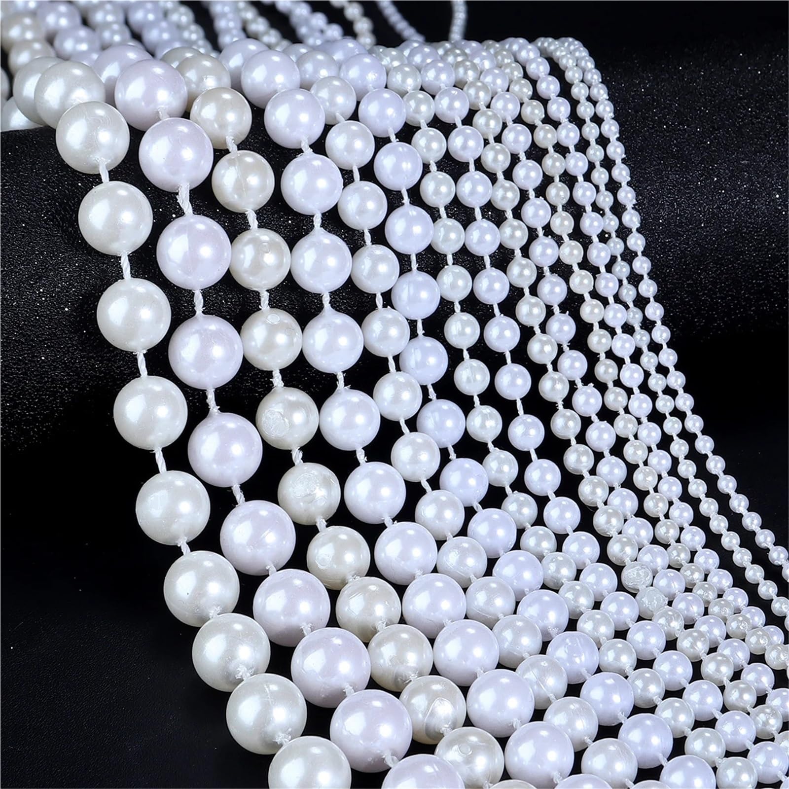 Plastikowy łańcuch z imitacją pereł, Girlanda z koralików ze sztucznych pereł wielokolorowa 3-12 mm, opakowanie 2 szt., do dekoracji ślubnych(White 8mm)