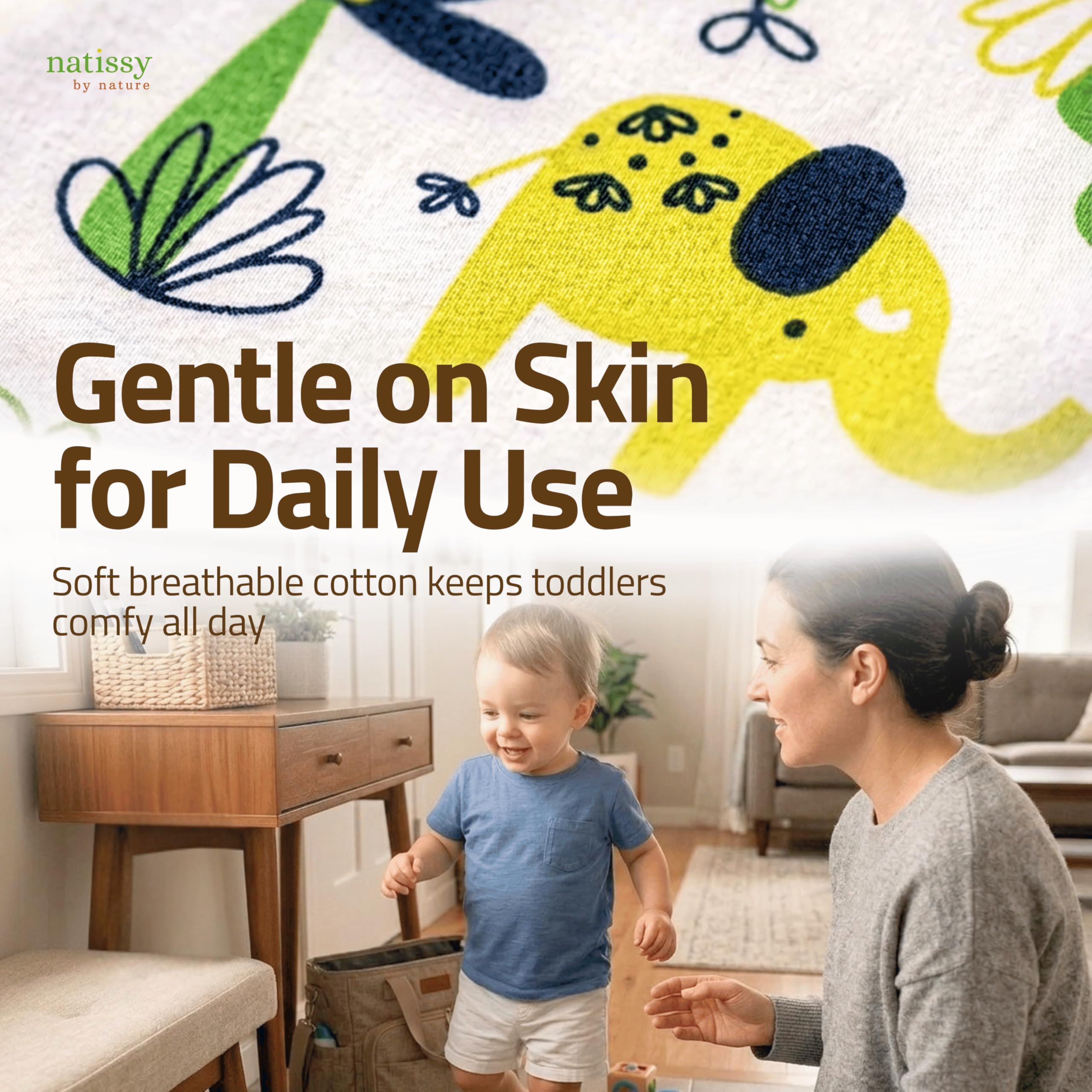 Natissy Inserti Lavabili per Spannolinamento Bambini, Lavabili, Morbidi, Assorbenti, Antifuga e Riutilizzabili in Cotone Biologico - Set 8 pz Daily + Secure - Made in EU