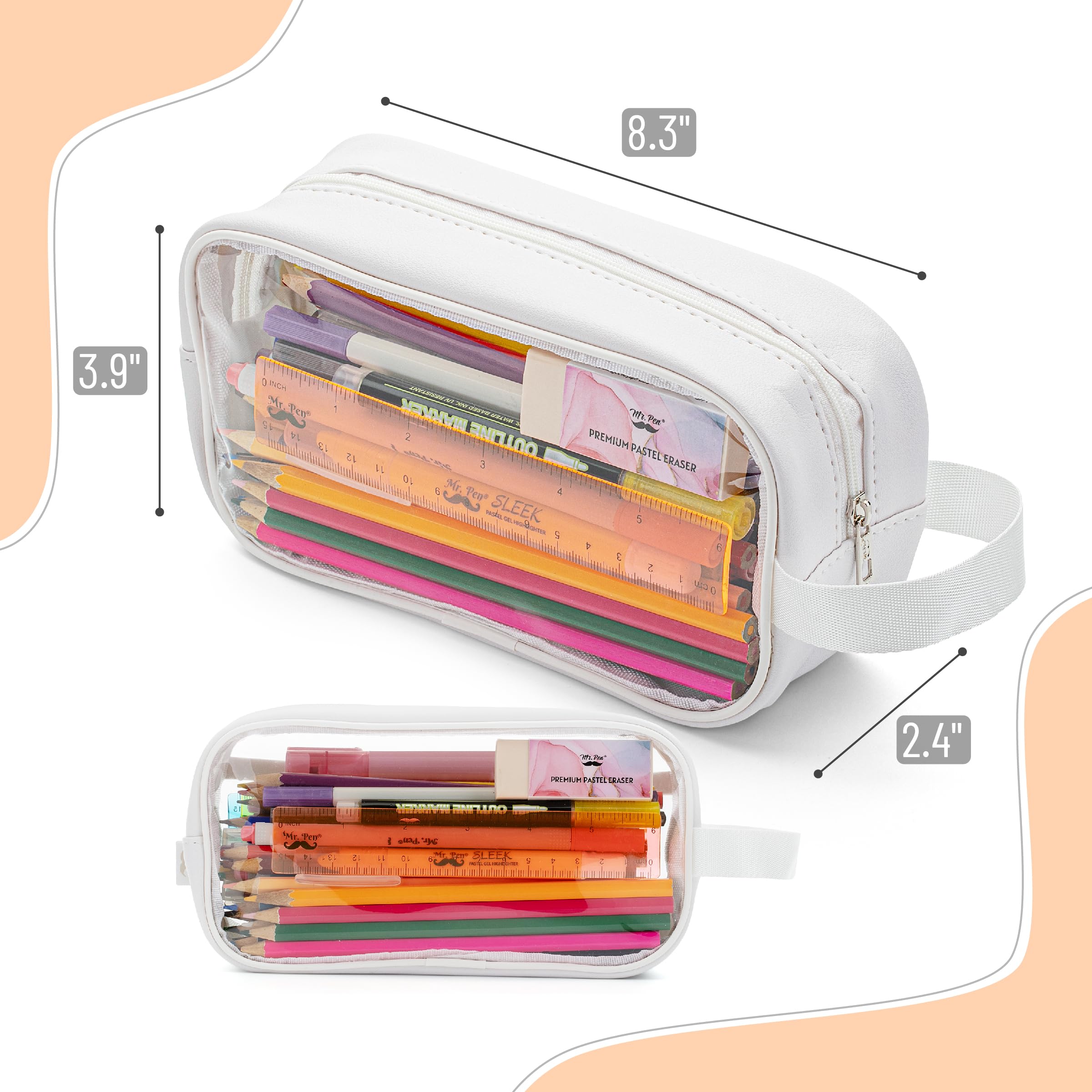 Mr. Pen- Clear Pencil Pouch, White, Clear Pencil Case, Pencil Bags, Clear Pouch, Pencil Case for Kids Pencil Case, Clear Makeup Pouch, Adults & Kids Pencil Pouch, Pencil Cases, Clear Make Up Bag - Image 2