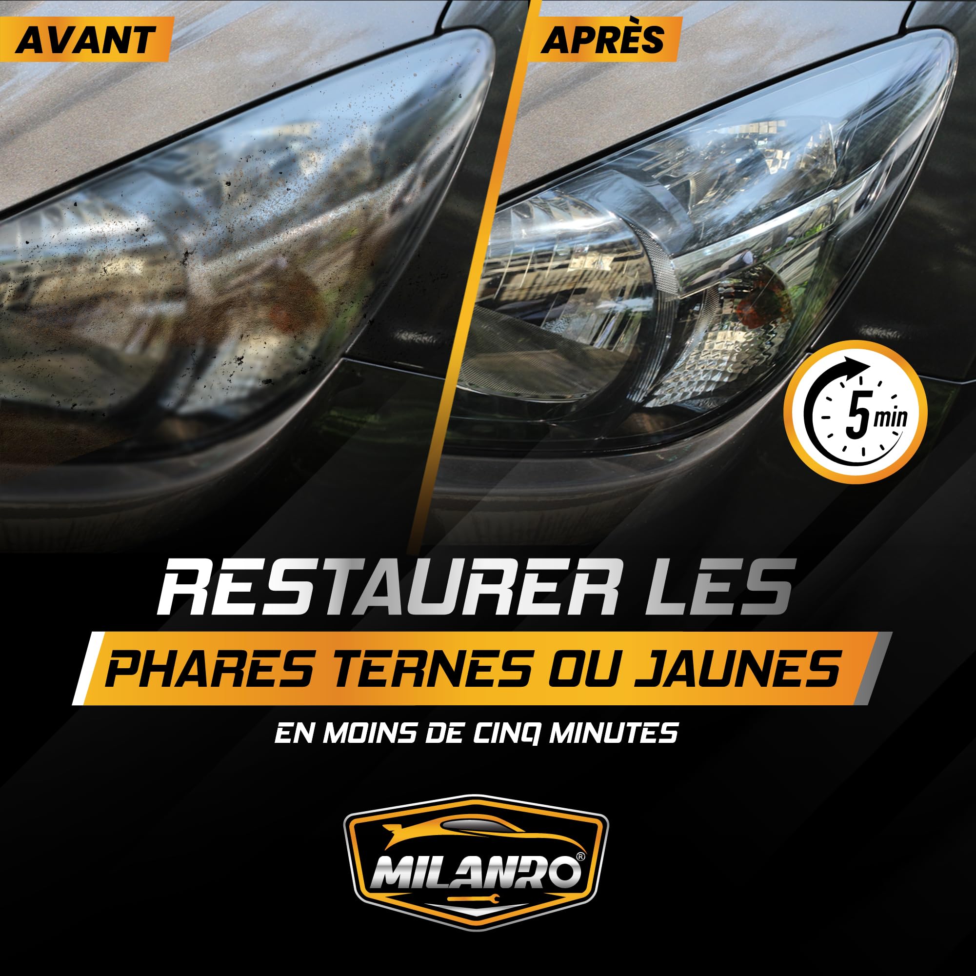 Kit de Rénovation Phare & Polisseuse Voiture - Lustreuse, Polish et Nettoyant pour Auto/Moto - Restauration Phare Opaque, Polissage, Protection Anti-UV, Papier à Poncer Inclus pour Finition Parfaite