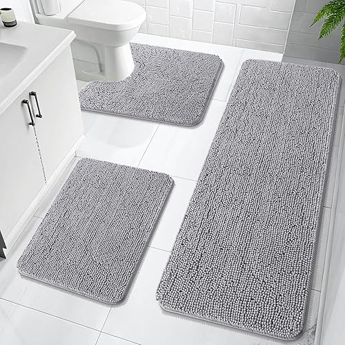 Miniatura 77 de OLANLY Juegos de Alfombras de Baño de 3 Piezas, Tapetes de Baño de Chenille Suave y Absorbente y Alfombra de Contorno en Forma de U para Inodoro