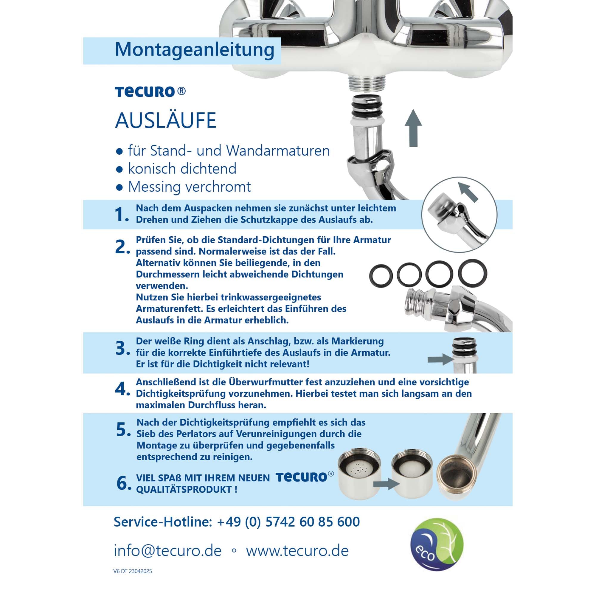 Tecuro Bec en S pour robinetterie murale basse pression en acier inoxydable chromé – Raccord 3/4" Longueur 250 mm