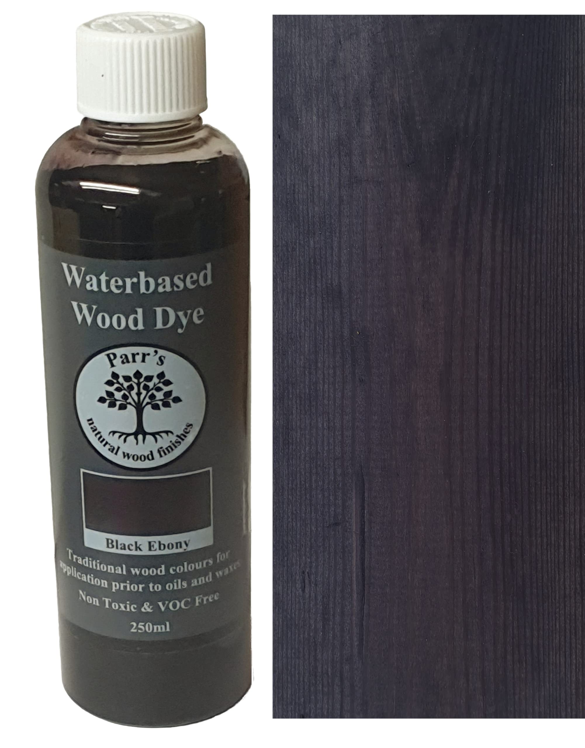 Parr's Water Based Wood Stain - Environmentally Friendly VOC Free - for Interior Woodwork - Black Ebony - 250ml