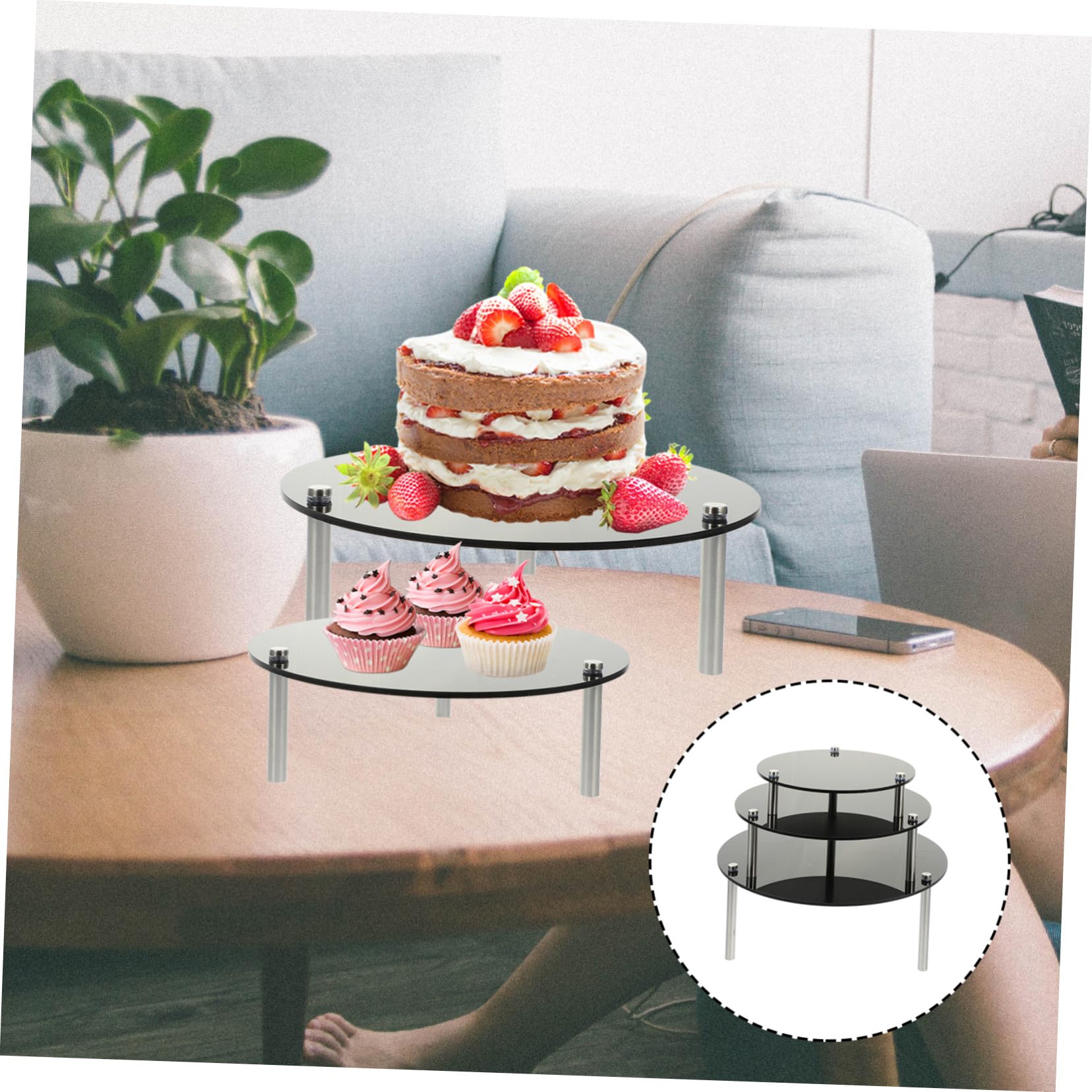 GLEAVI Espositore per Torte in Acrilico a 3 Livelli Nero per Cupcake
