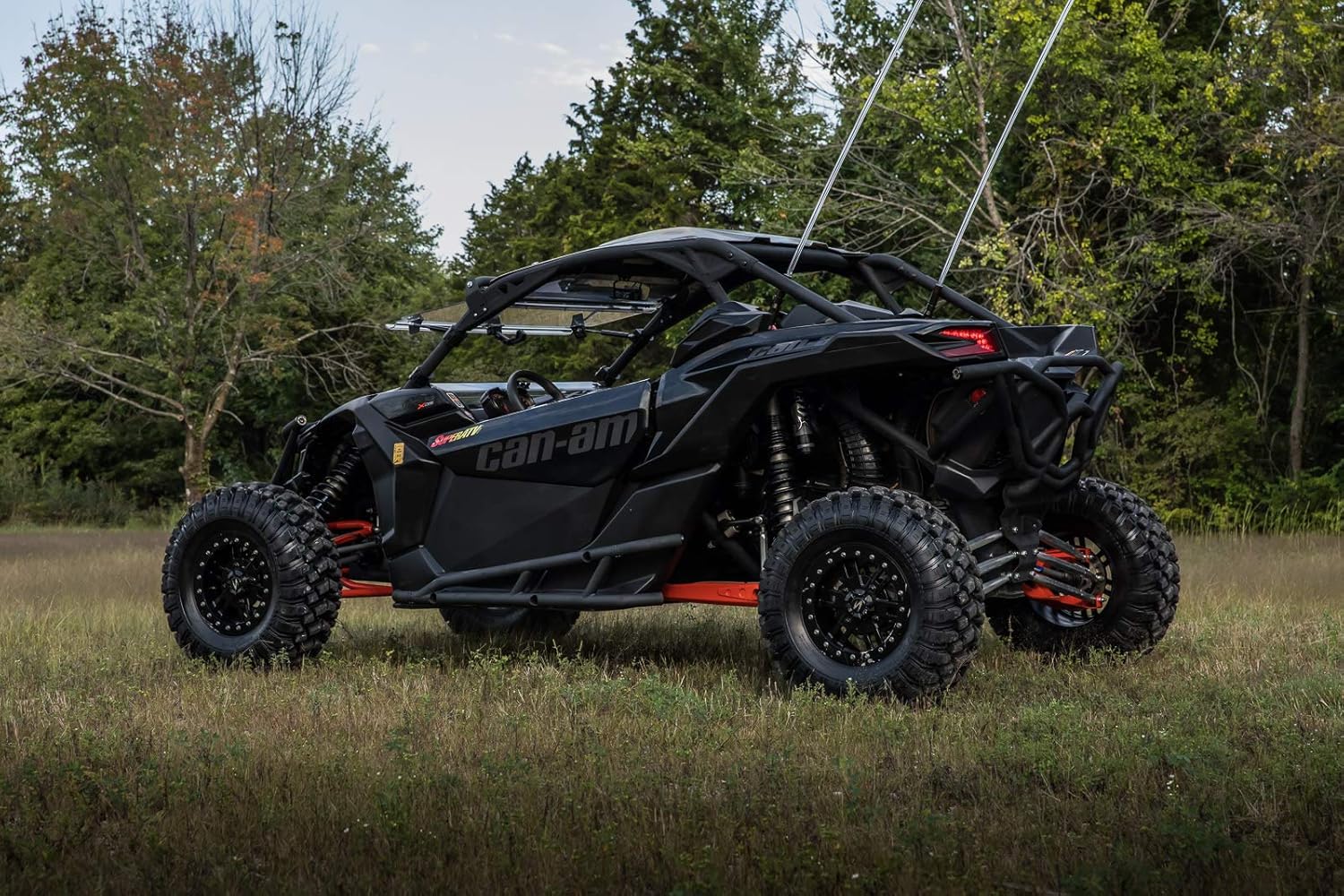 SuperATV Heavy-Duty Nerf Bars/Tree Kickers/Rock Sliders for 2017+ Can-Am Maverick X3 (See Fitment) | 1.75” Diameter Steel Tubing | UV-Resistant Wrinkle Black Finish | Bolt-On Installation