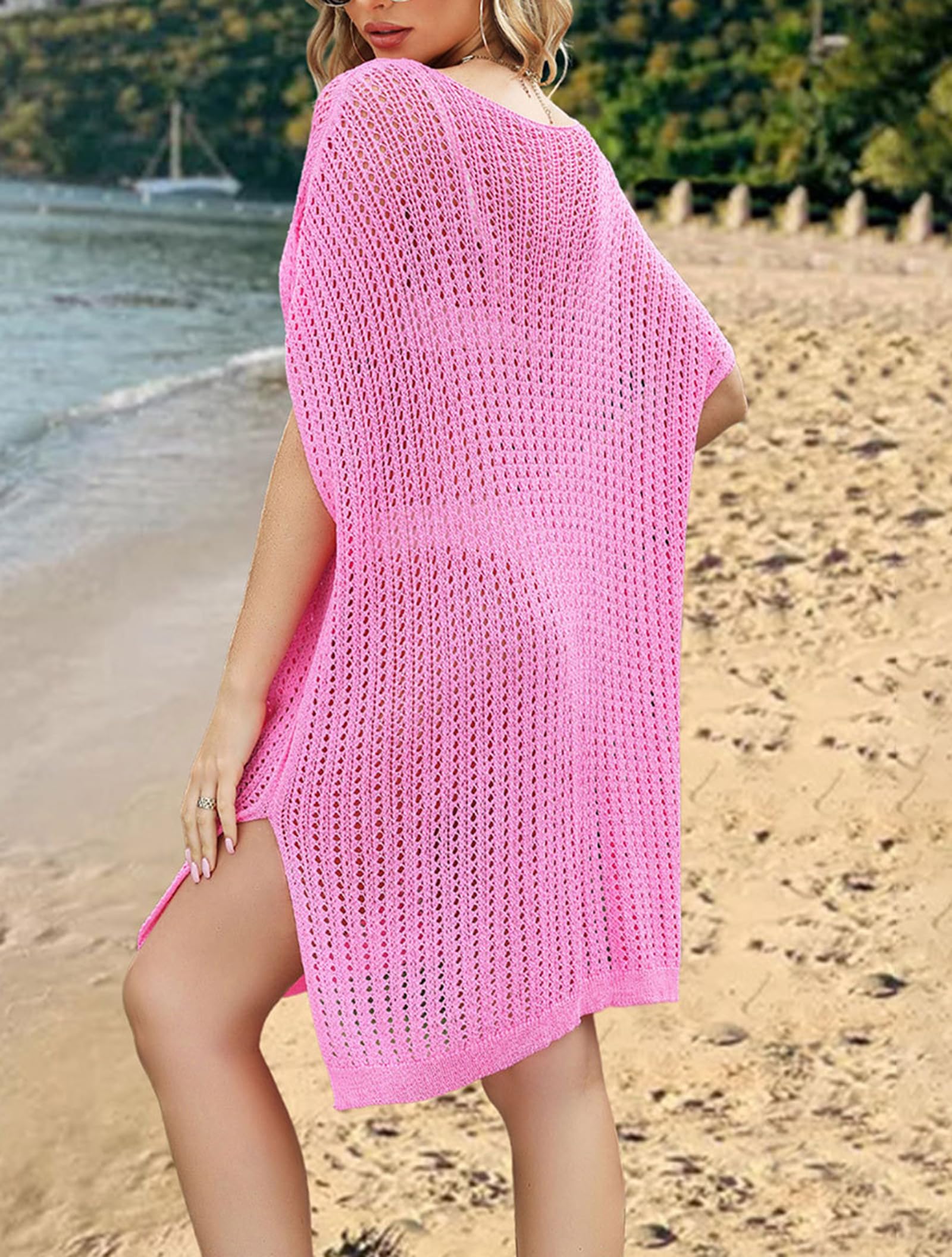 Vestito Coprente da Spiaggia Donna Sexy A Scollo A V in Crochet Bikini Maglia Larga da Piscina