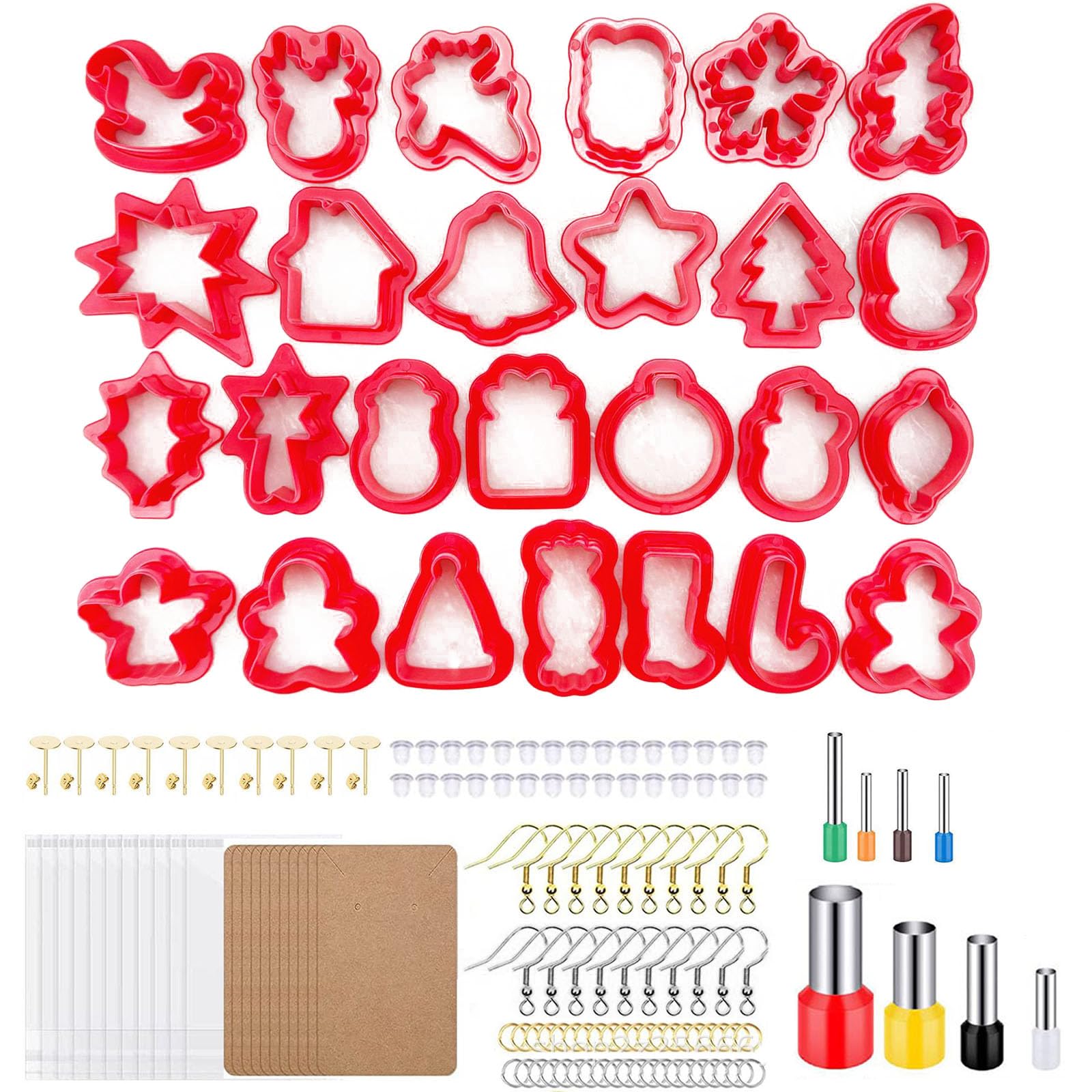 YPBEW Christmas Theme Clay for Earrings Making, Clay Earring Making Supply with Earring Hooks Jump Rings Punching Tool Craft Molds