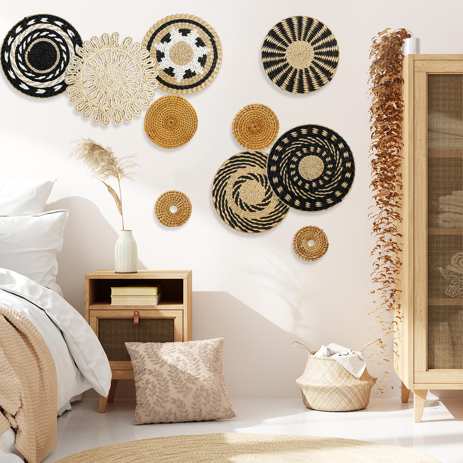 Cestini da Parete 10 Pezzi, Decorazioni per Cestini da Parete Boho Decorativi da Parete in Stile Bohémien Cesti da Parete Intrecciati Decorazioni Da Parete In Rattan Decorazioni Da Casa Parete