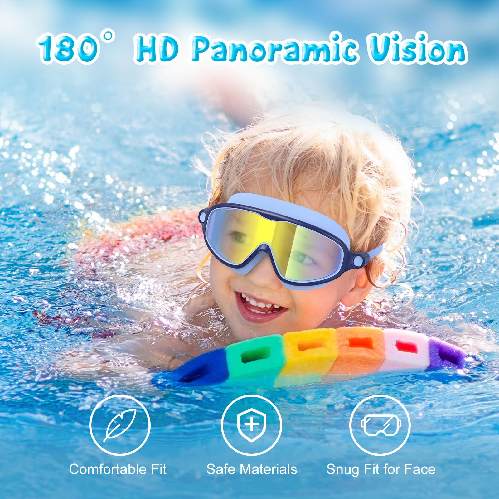 VegoVia Gafas de natación para niños, paquete de 2, antivaho, protección UV, visión amplia, gafas de natación para niños de 3 a 15 años, niños y niñas pequeños