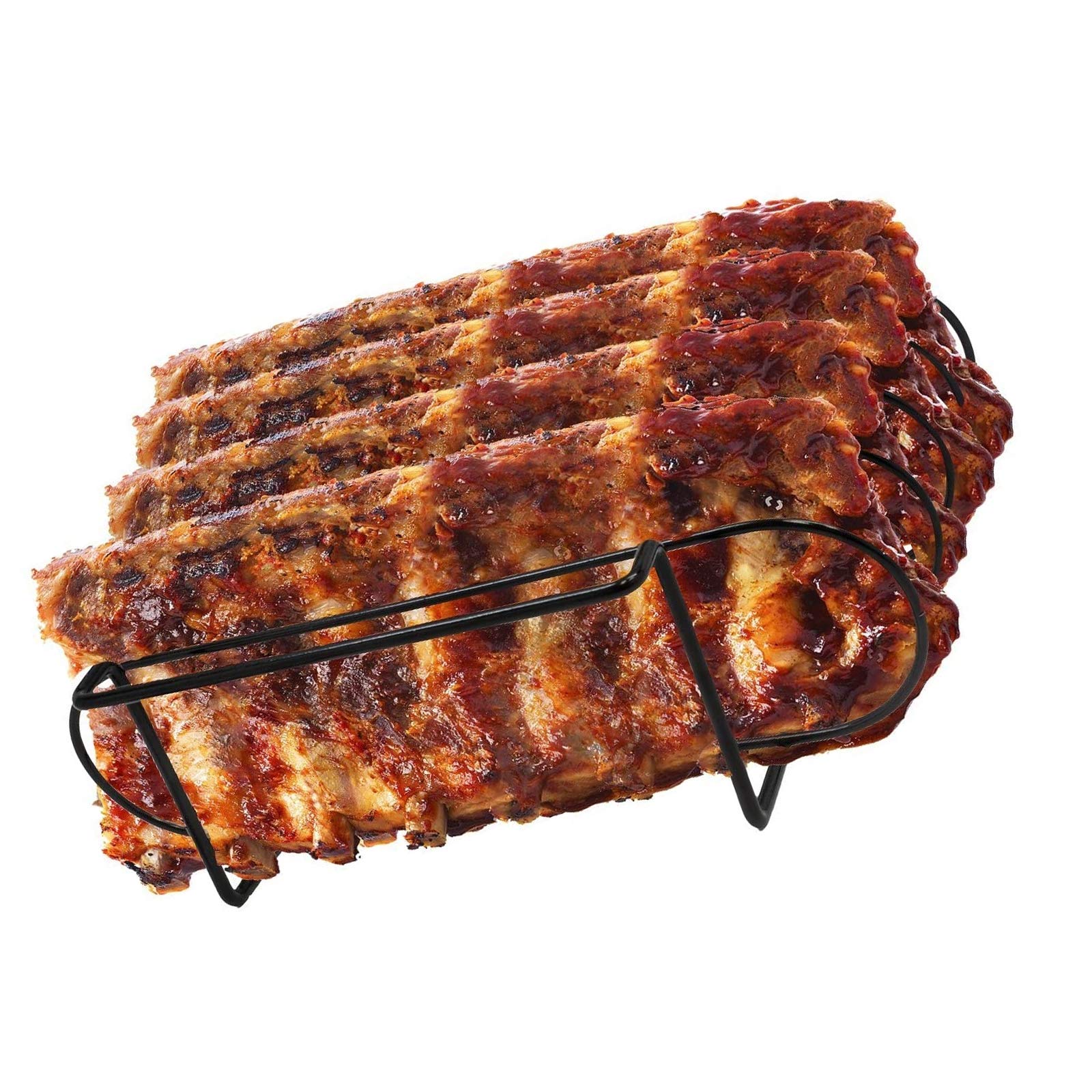 Stojak żeberkowy do grilla, nieprzywierający stojak do pieczenia steków, wielofunkcyjny nieprzywierający metalowy stojak na żeberka do grillowania na zewnątrz, mieści 5 stojaków żeberkowych