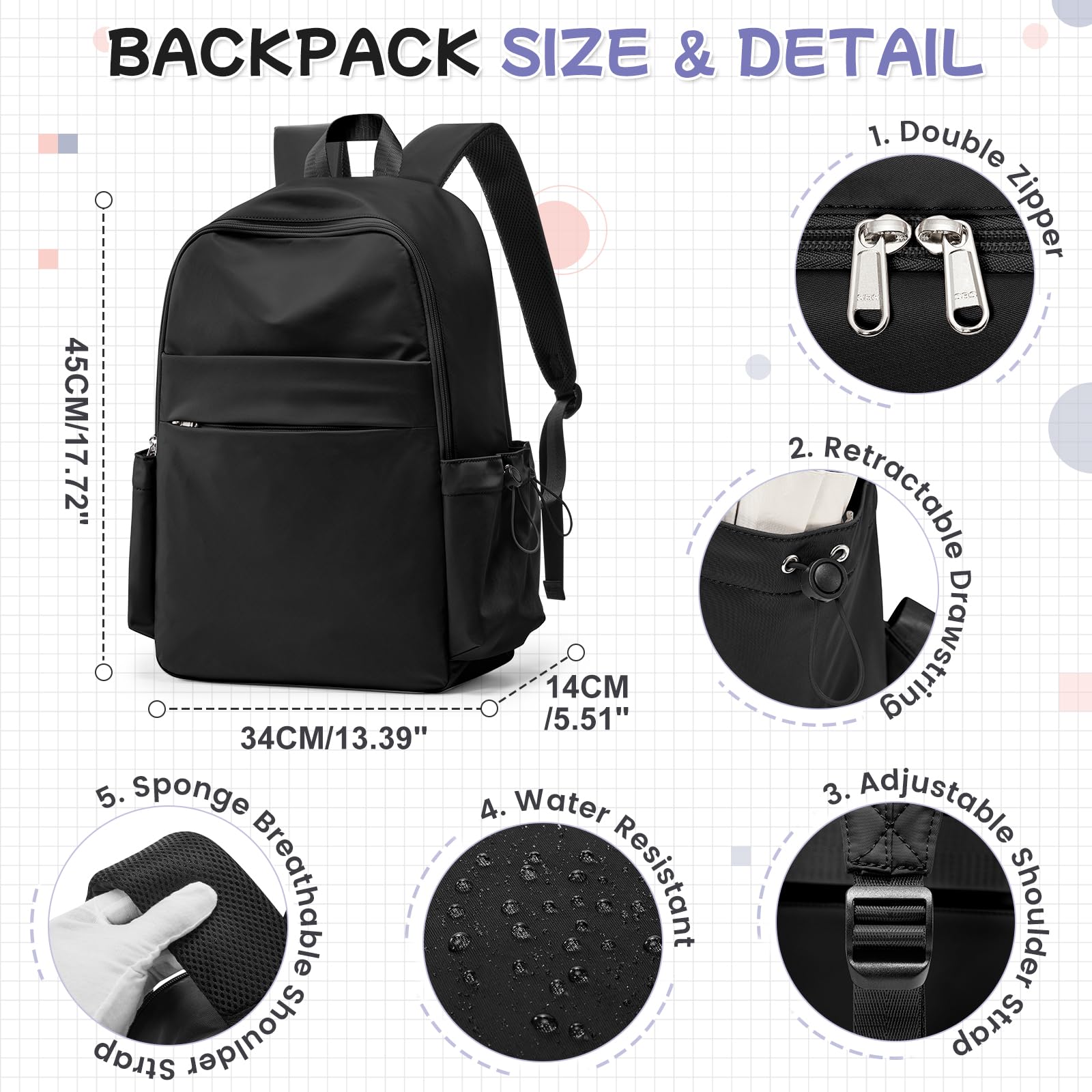 HYC00 Zaino Scuola Superiore Ragazza,Zaino da Scuola Media Ragazzo Zaino Università Leggero Resistente all'acqua College Casual Daypacks, Zaino PC 14 Pollici Zaini Scuola Cartella Adolescente