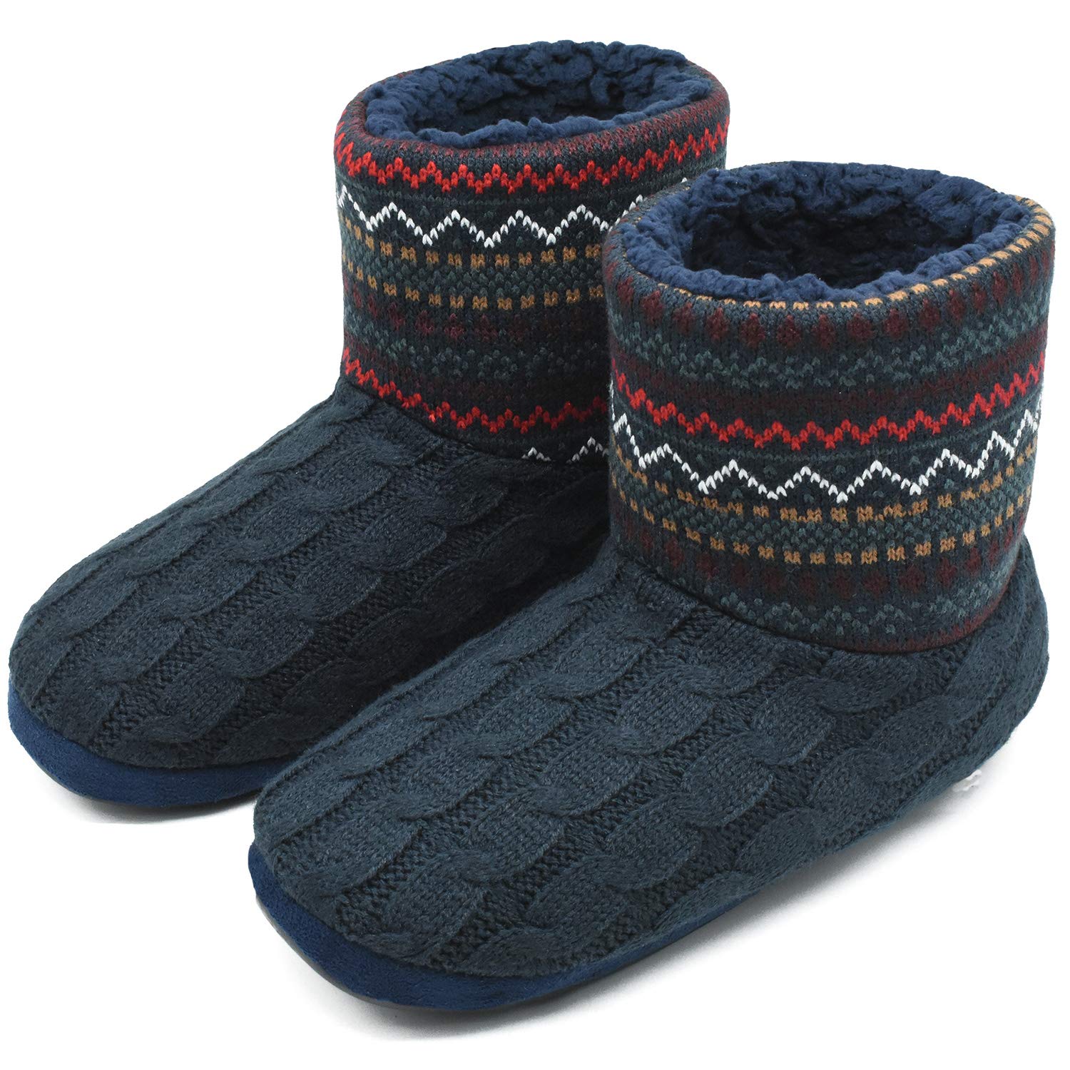 Men's-Slipper-Boots-Cotton-Knitted-House-Shoes-for-Men Cozy Warm Fur Lining  Gents House Ankle Boots Slipper Memory Foam Men Winter Bedroom Slippers