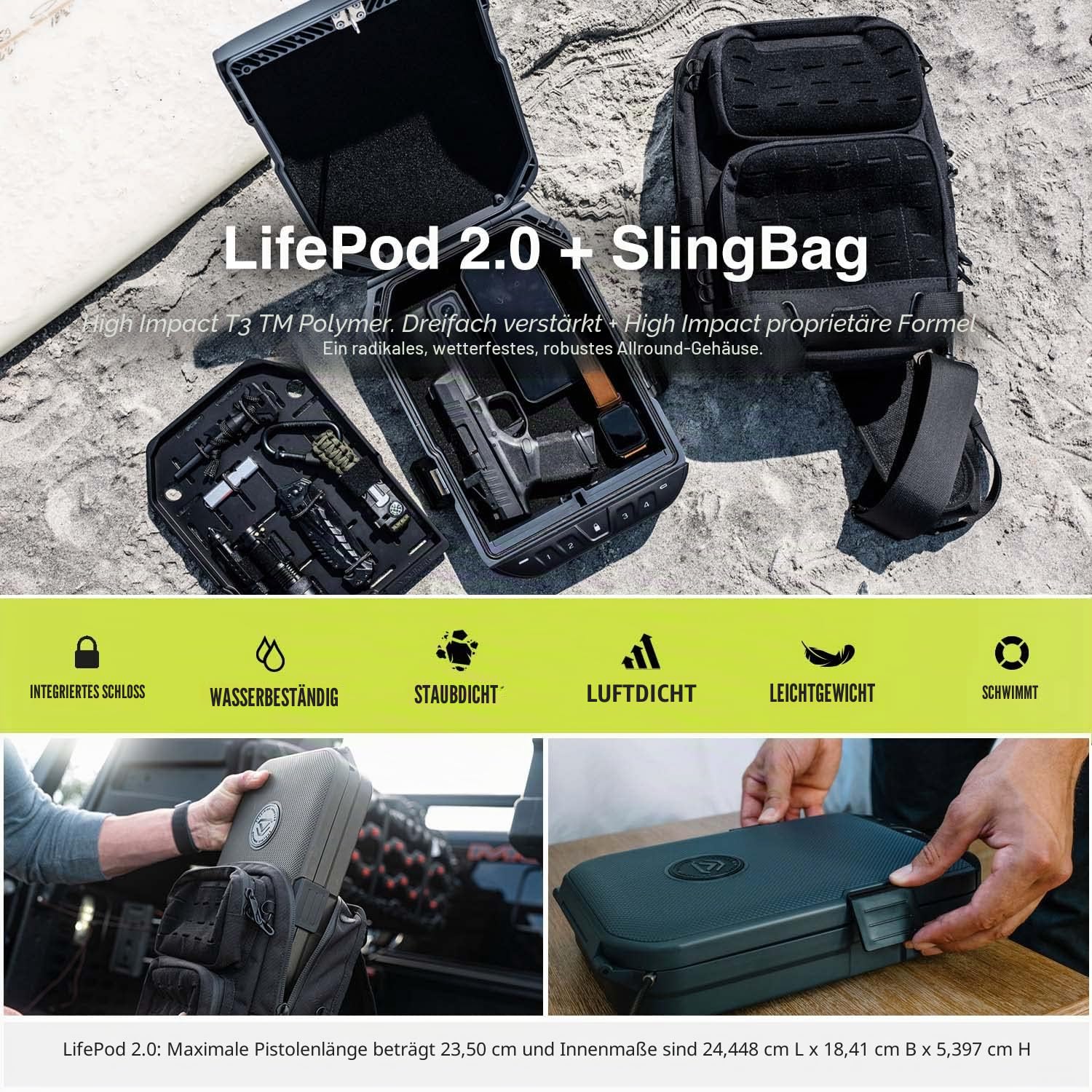 VAULTEK LifePod 2.0 + SlingBag Bundle Sichere wasserdichte robuste Schlossbox mit mitgeliefertem SlingBag Ultimate Travel System (Covert Black LifePod 2.0 + SlingBag)