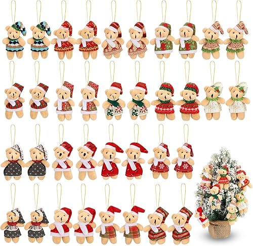 Huquary Juego de 36 mini osos de peluche de 3 pulgadas para Navidad, juguete de peluche a granel, muñeco de oso pequeño y suave, llavero con cuerda