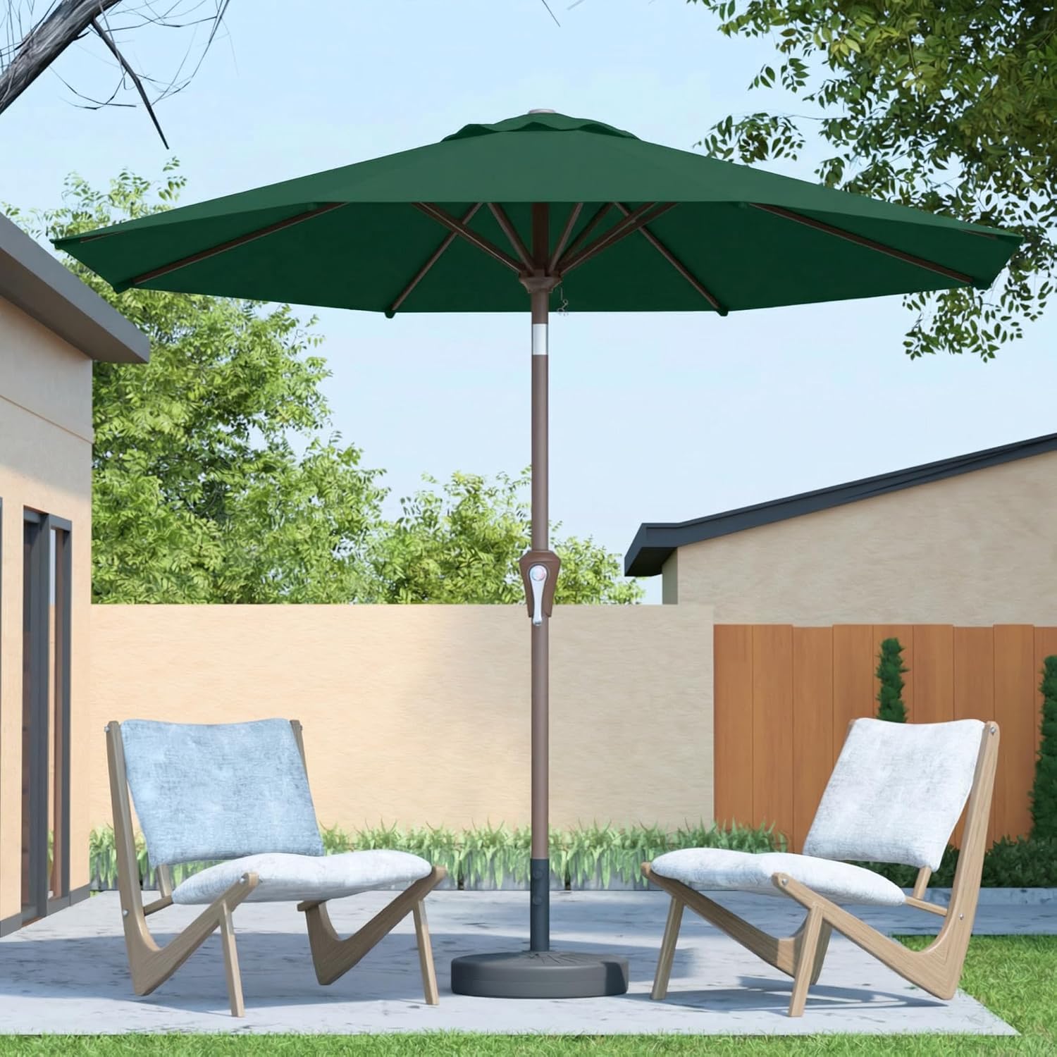 10FT Patio Umbrella Outdoor Market Umbrella with Crank and Tilt, 8 Flexible Fiberglass Ribs, UV-Resistant Waterproof Canopy for Patio, Deck, Garden, Backyard, Forest Green
