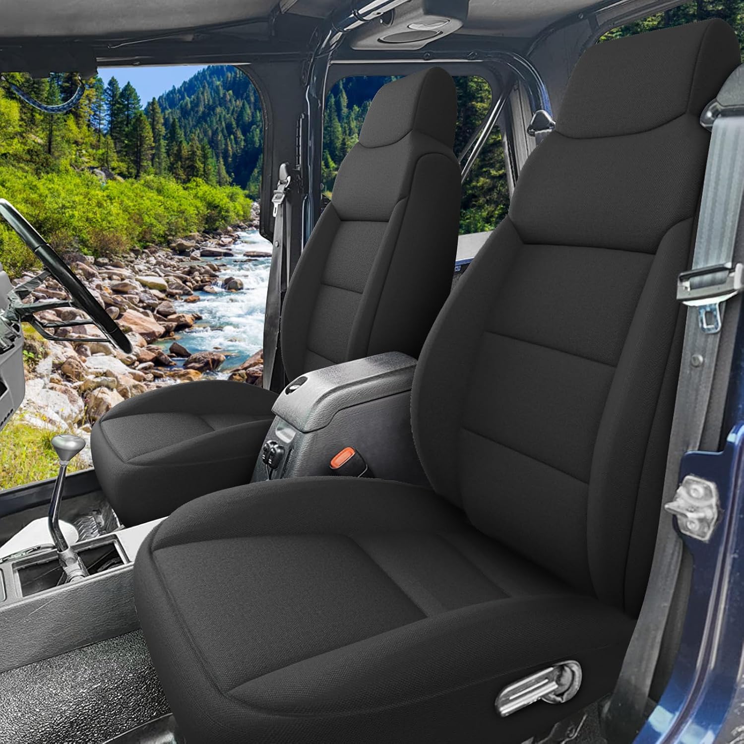 GIANT PANDA Neoprene Seat Covers for Jeep Wrangler TJ (2003-2006), Neoprene Waterproof Seat Covers, Foam Padded, Front & Rear Seat Covers(Black)