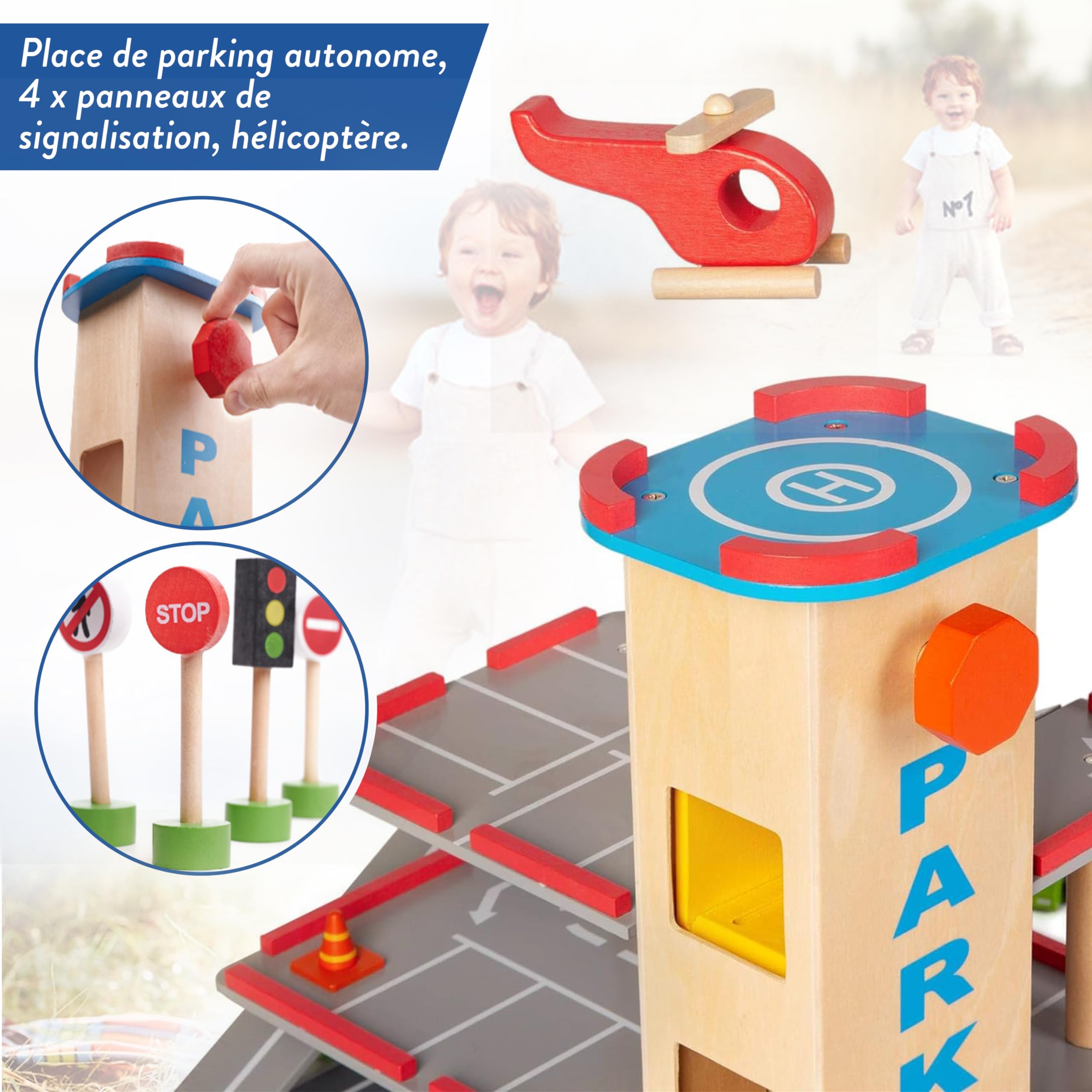 COIL Garage Éducatif S.T.E.M. pour Enfants dès 3 Ans - Jouet de bois avec ascenseur, voitures et accessoires