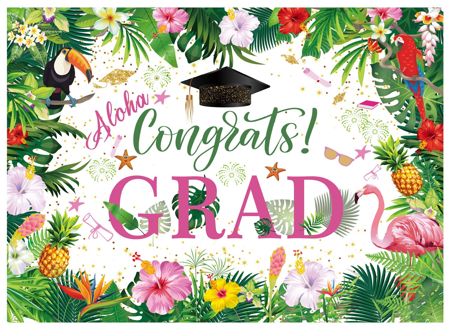 DHXXSC 10X8FT Graduation Party Decorations Backdrop Summer Tropical Congrats Grad Banner Sign for Class of 2026 Hawaiian Aloha Luau Graduation Party
