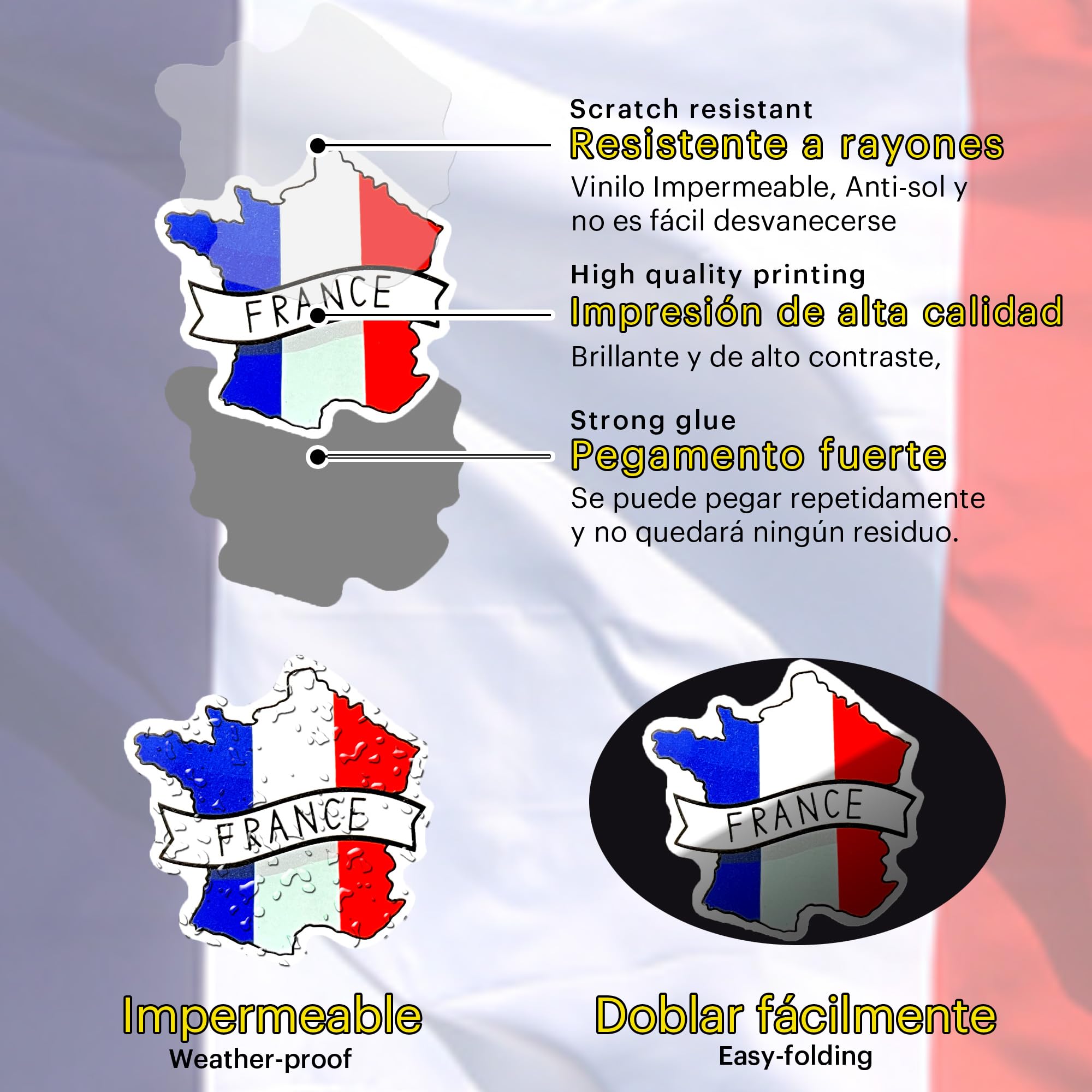 Frankreich Herz Aufkleber - 4 Stück Trikolore Sticker 75 Mm