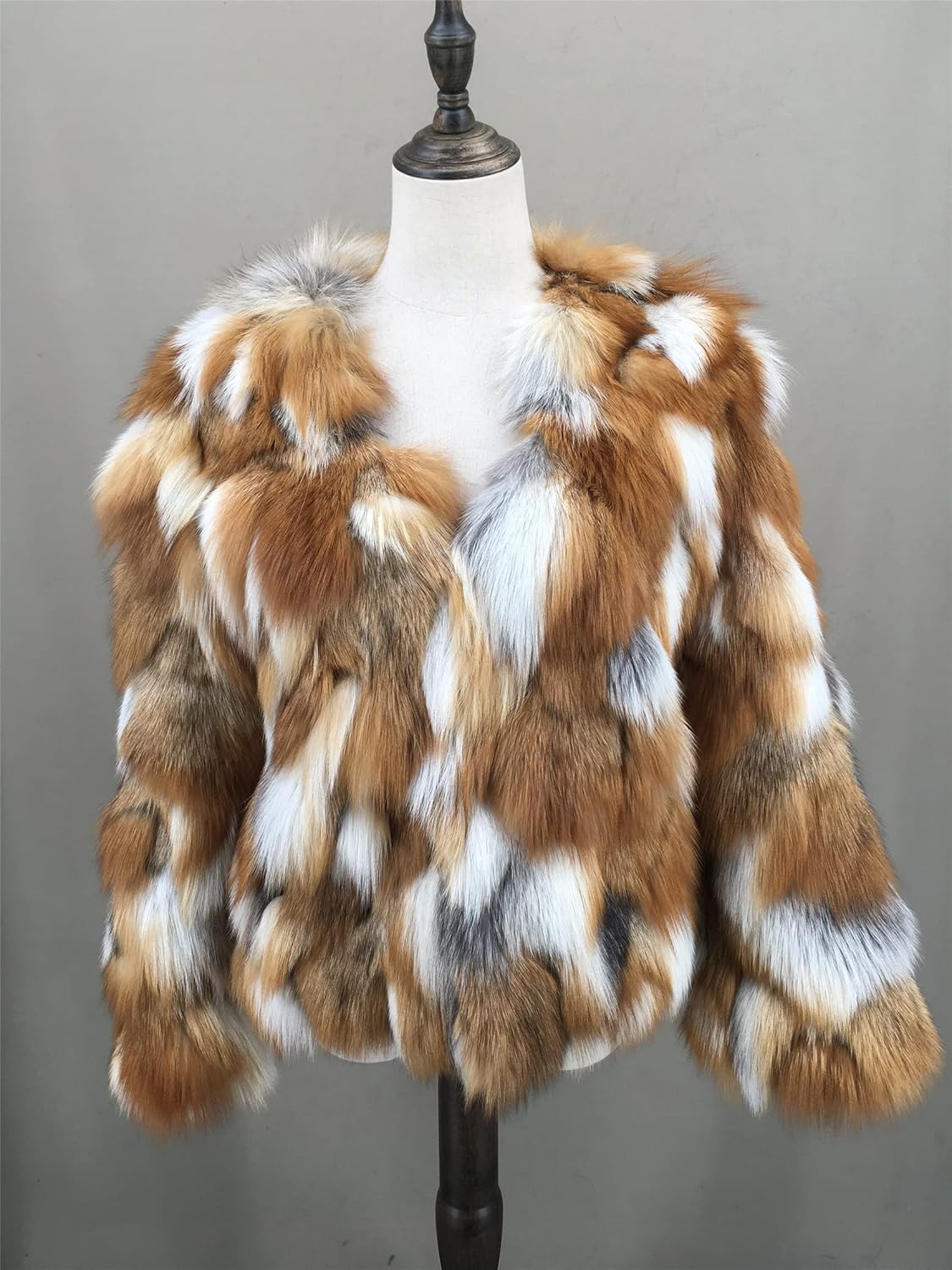 LVCOMEFF Women Real Fox Fur Coat Jacket Furry Fluffy