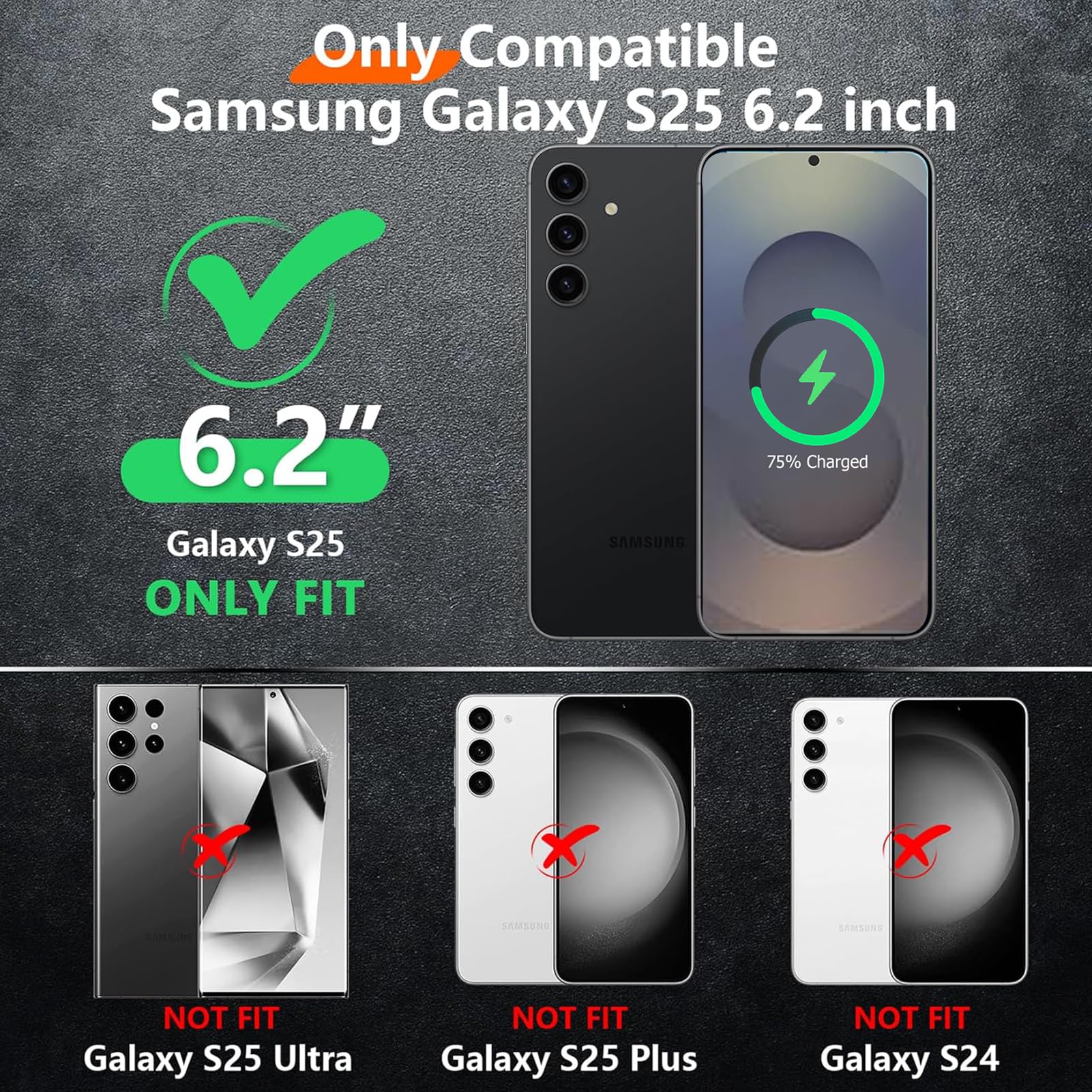 Custodia con batteria per Galaxy S25, 10000 mAh, ad alta capacità, ricaricabile, portatile, protettiva e estesa, compatibile con Galaxy S25 (6,2 pollici), custodia di ricarica wireless con pellicola