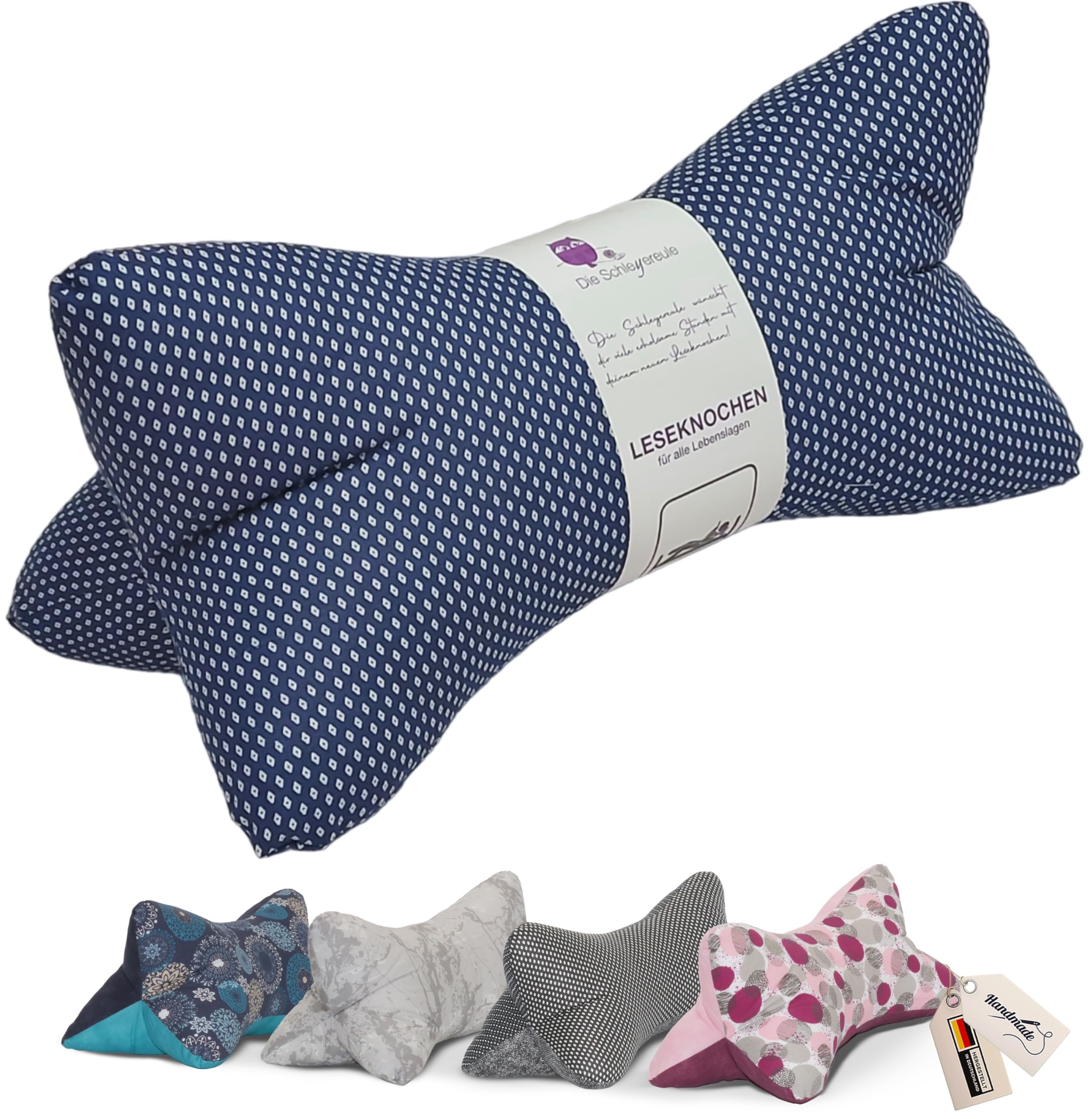 Leseknochen Nackenkissen Handmade in Deutschland, waschbar und ergonomisch, als Nackenrolle, Lesekissen und Lagerungskissen nutzbar (Dezent Blau)