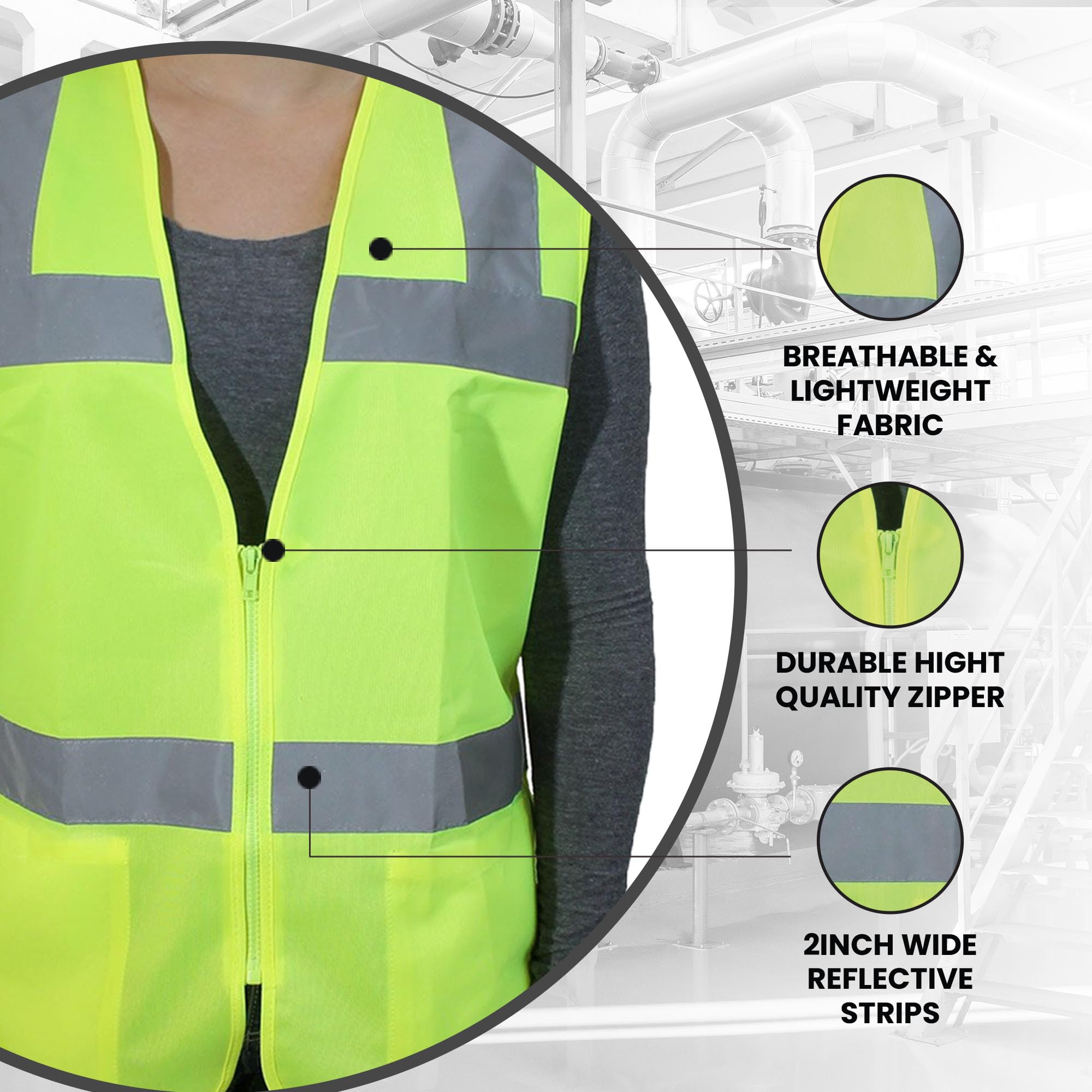 Safety Girl Women's Type R Class 2 High-Visibility Yellow Safety Vest for Women - 2XL | Yellow Work Vest for Daytime Visibility | Fitted and Contoured with Zipper Closure and 2 Inside Pockets