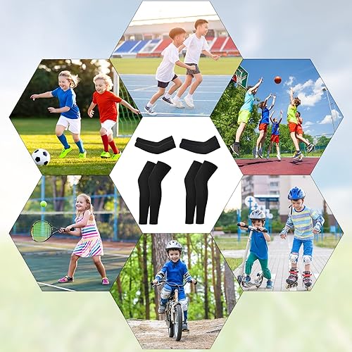 Miniatura 5 de Geyoga 4 pares de mangas de compresión y brazo para niños, para piernas y brazos, para ciclismo, baloncesto, deportes