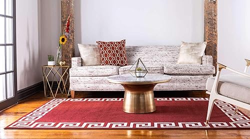 Miniatura 3 de Unique Loom Athens Collection - Alfombra clásica geométrica con diseño de borde moderno, 5 x 8 pies, color borgoñabeige