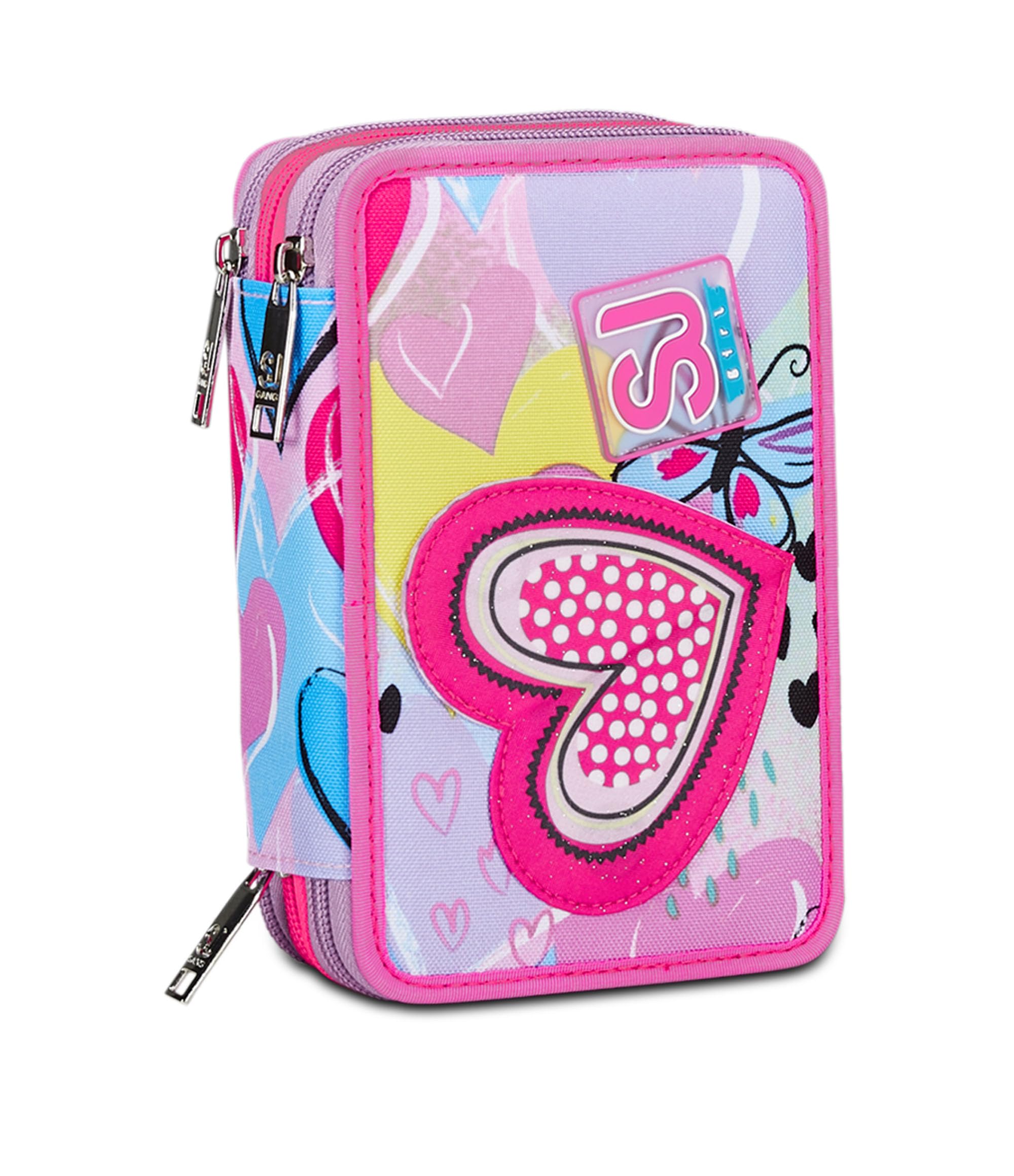 SJ Gang Astuccio Scuola 3 Zip, Rosa, Magicance, Portapenne Triplo Scomparto Completo Di Penne, Matite, Colori, Accessori Zaino, Elementari, Medie, Bambina, 30C202400-376