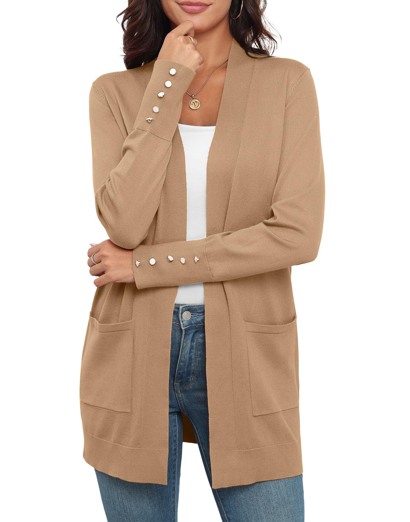 VIISHOW Women Cardigan Sweater Lightweight Open Front Long Sleeve Soft Fine Knit Casual Trendy Kimono Cardigans with Pockets