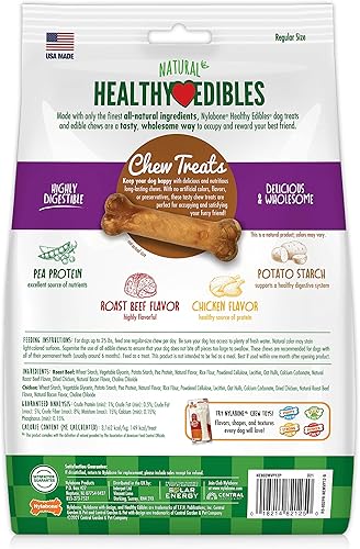 Miniatura 8 de Nylabone Healthy Edibles - Paquete variado de premios naturales de larga duración para perros pequeños, 12 unidades, sabores de carne asada y pollo,