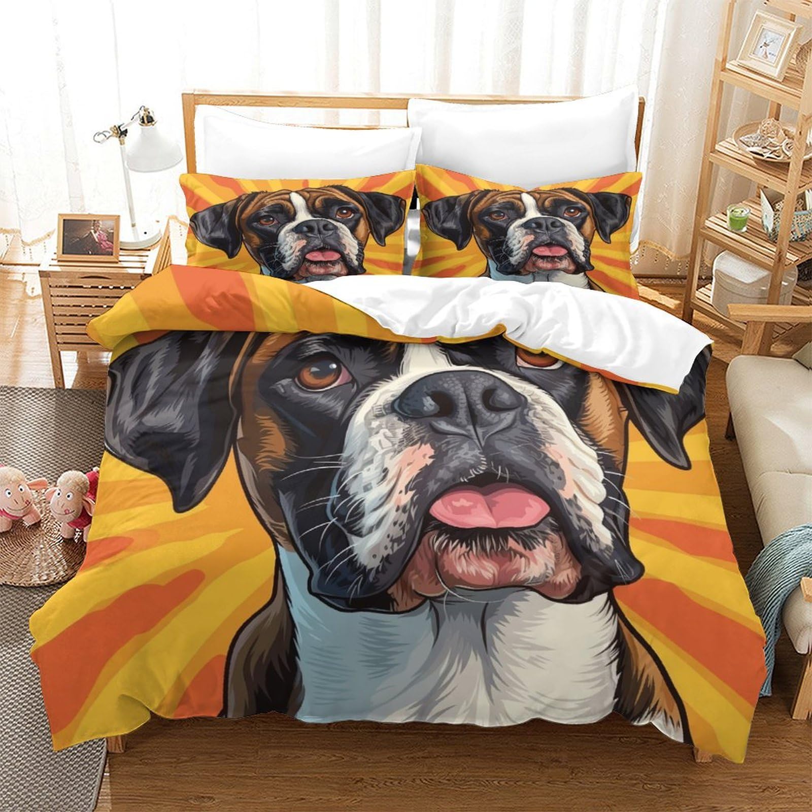P1S9U7W5Y Cartoon Dog 3D Printed Microfiber 3 Piece Duvet Cover Set for Adults Teens Bedroom Decoration Pet Pattern Bedding Set Soft Breathable Home Gift Super king（260x220cm）