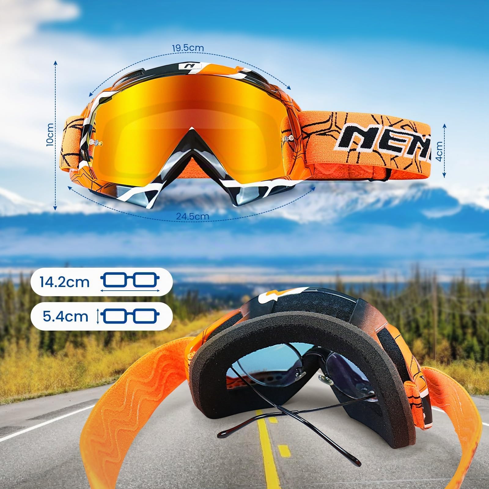 Motocross Brille Motorradbrille, ATV Dirt Bike Off Road Crossbrille mit Anti-Fog/UV Schutz, MX-Fahrbrille für Damen Herren - Skifahren Radfahren Wandern