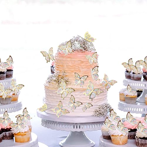 Miniatura 2 de Cyodoos 30 piezas de color dorado borde mixto animado 3D impermeable mariposa Cupcake Topper para niñas mujeres feliz cumpleaños boda fiesta pastel